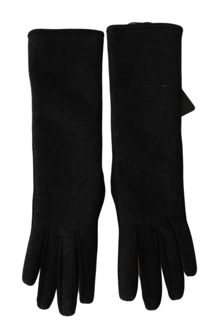 Dolce & Gabbana Black Gray Mid Arm Length Mittens Wool Gloves