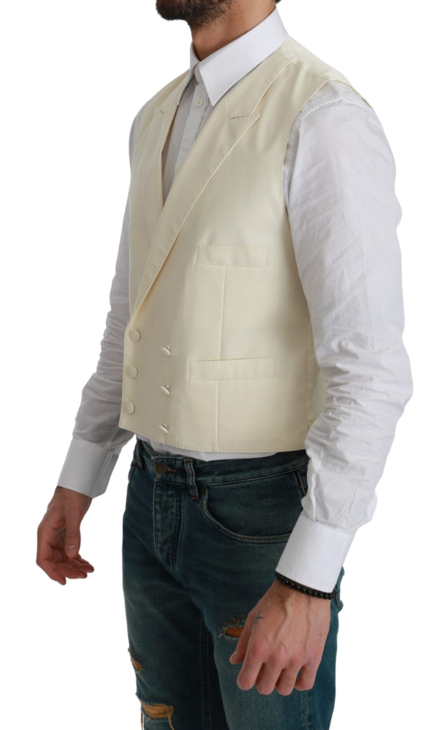 Dolce & Gabbana White Waistcoat Formal Wool Vest