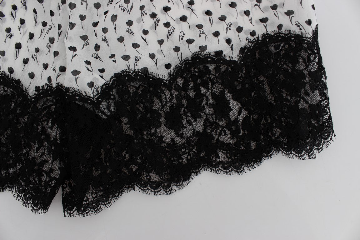 Dolce & Gabbana White Black Floral Lace Silk Sleepwear Shorts