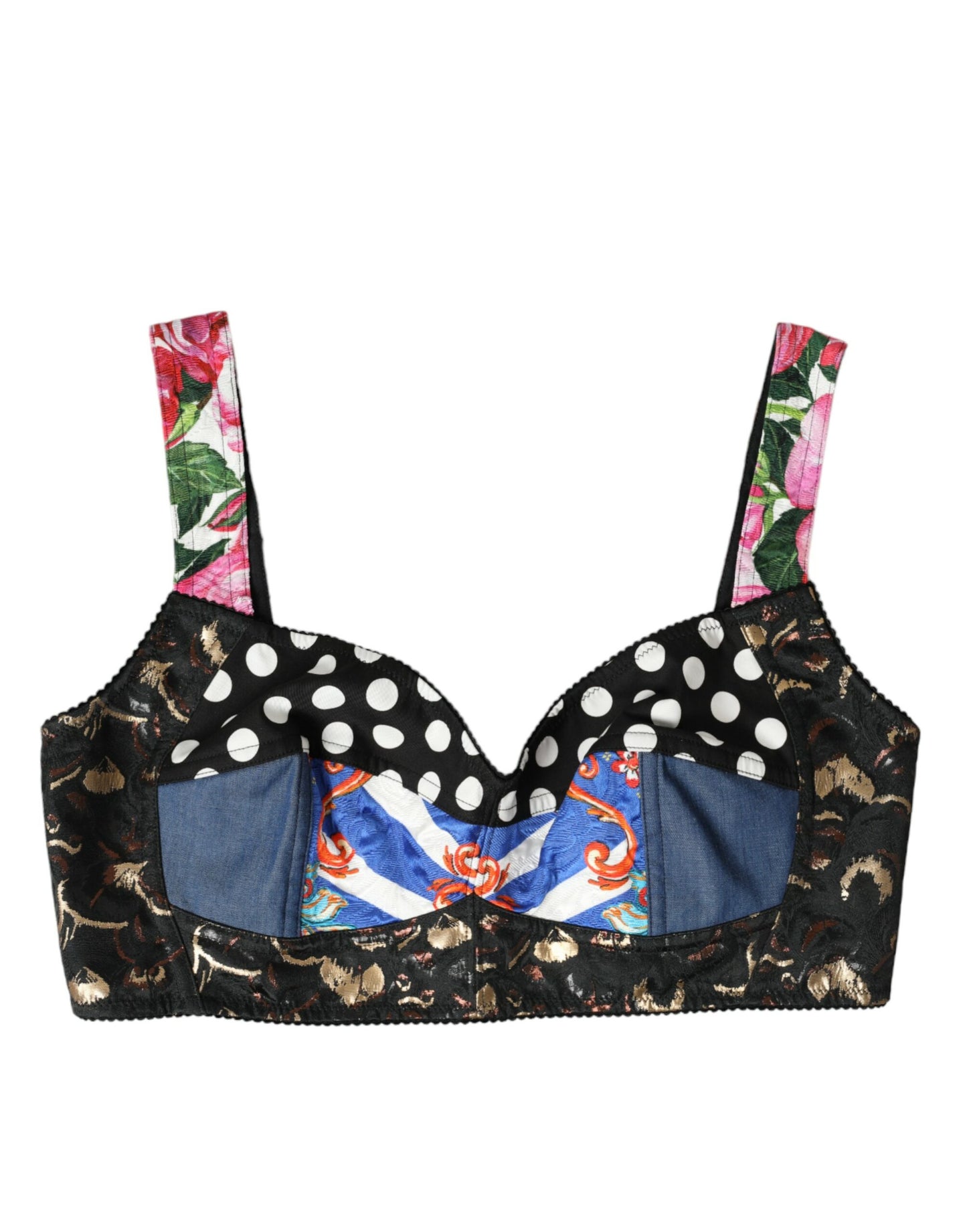 Dolce & Gabbana Multicolor Floral Patchwork Bustier Crop Top