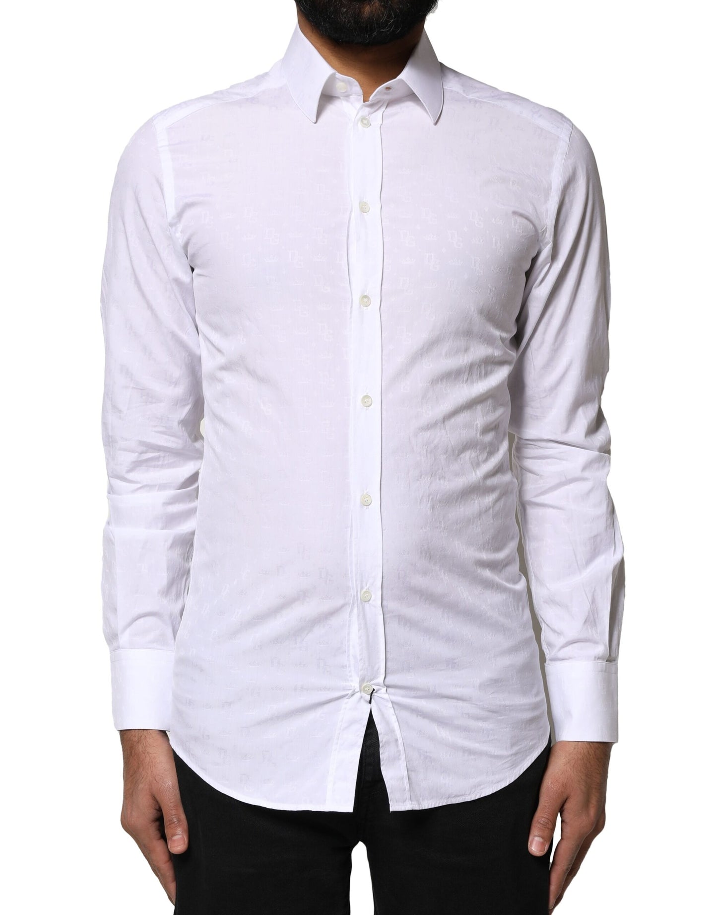 Dolce & Gabbana White GOLD Cotton Long Sleeves Dress Shirt