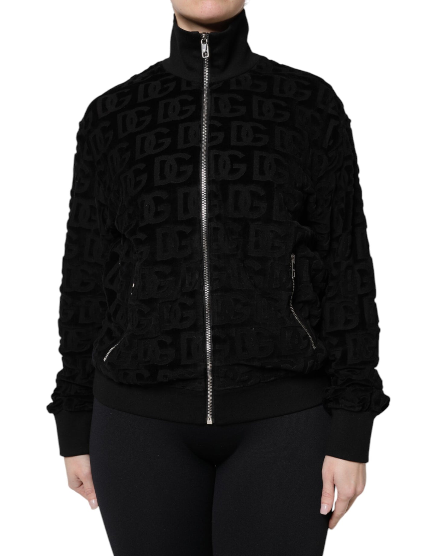 Dolce & Gabbana Black Logo Monogram Full Zip Bomber Jacket