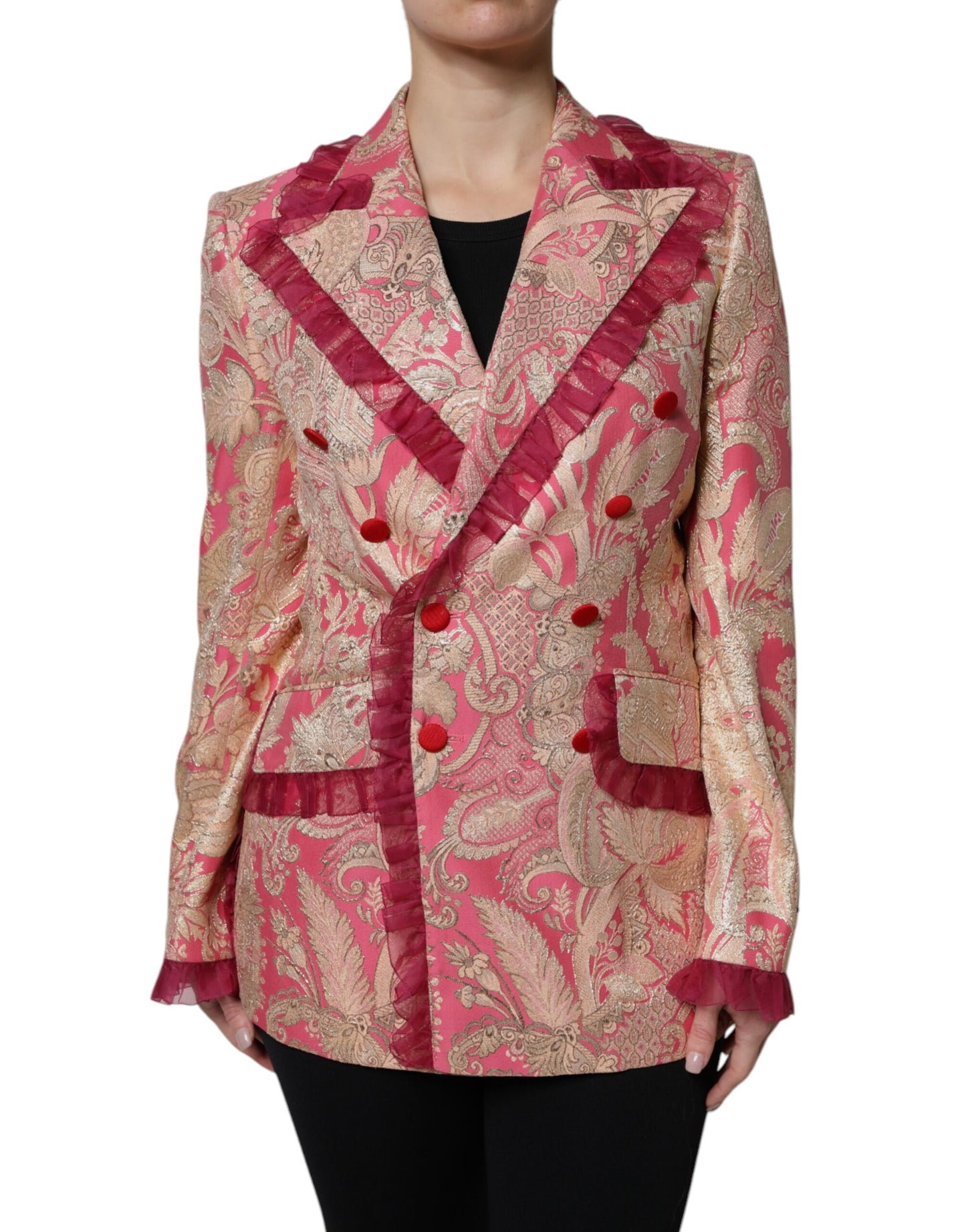 Dolce & Gabbana Pink Gold Jacquard Nylon Coat Blazer Jacket