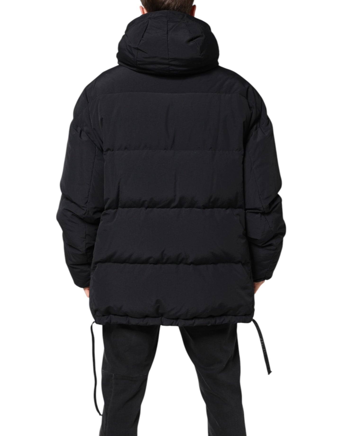 Dolce & Gabbana Black Nylon Full Zip Hooded Parka Jacket