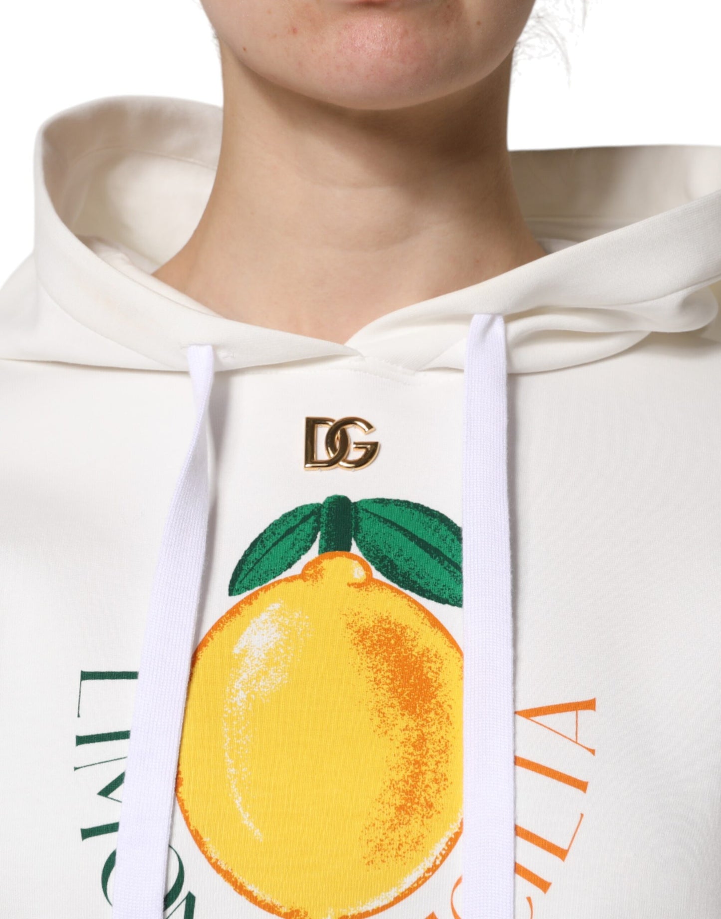 Dolce & Gabbana Ivory Cotton Printed Hooded Pullover Sweater