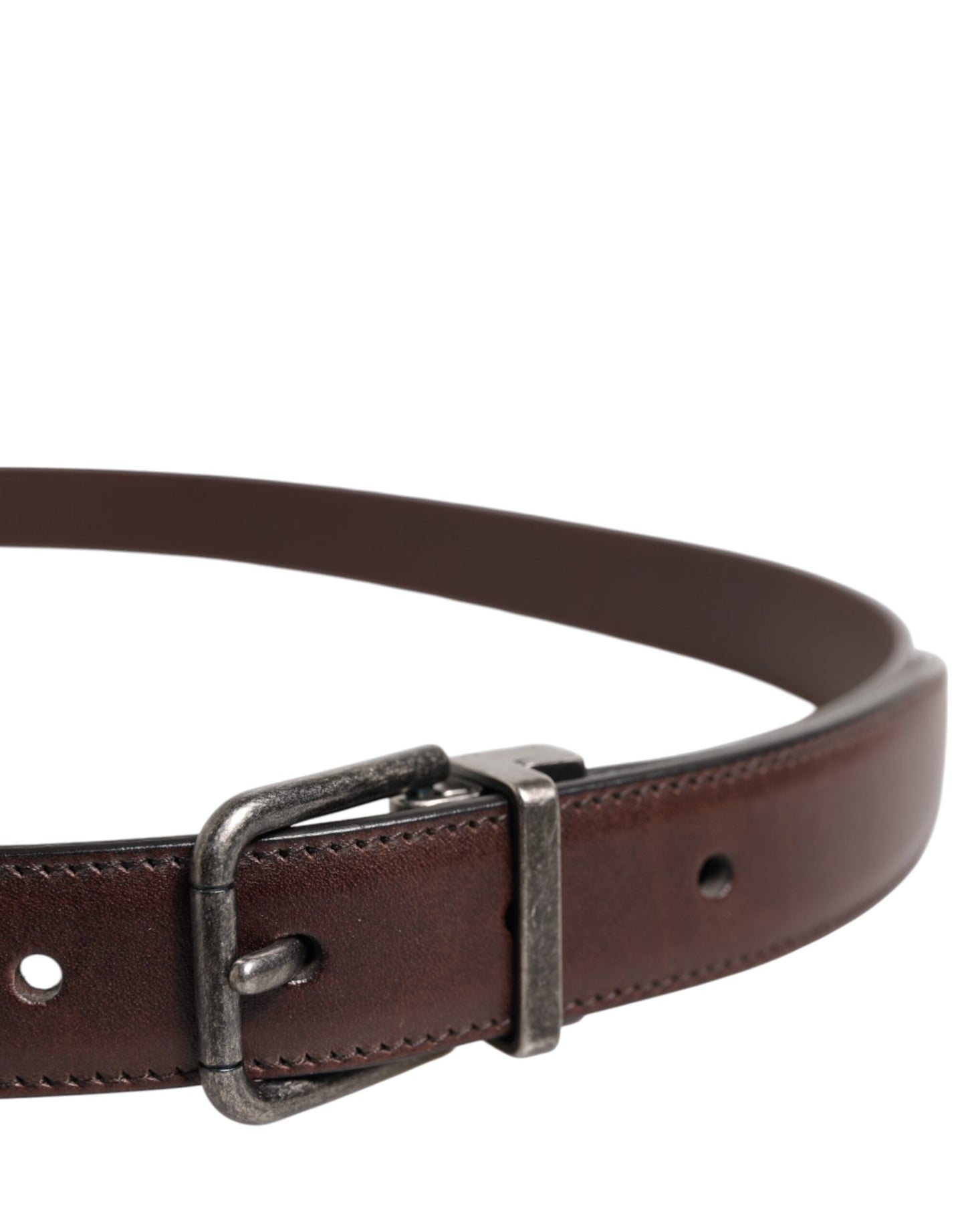 Dolce & Gabbana Brown Classic Calf Leather Metal Buckle Belt