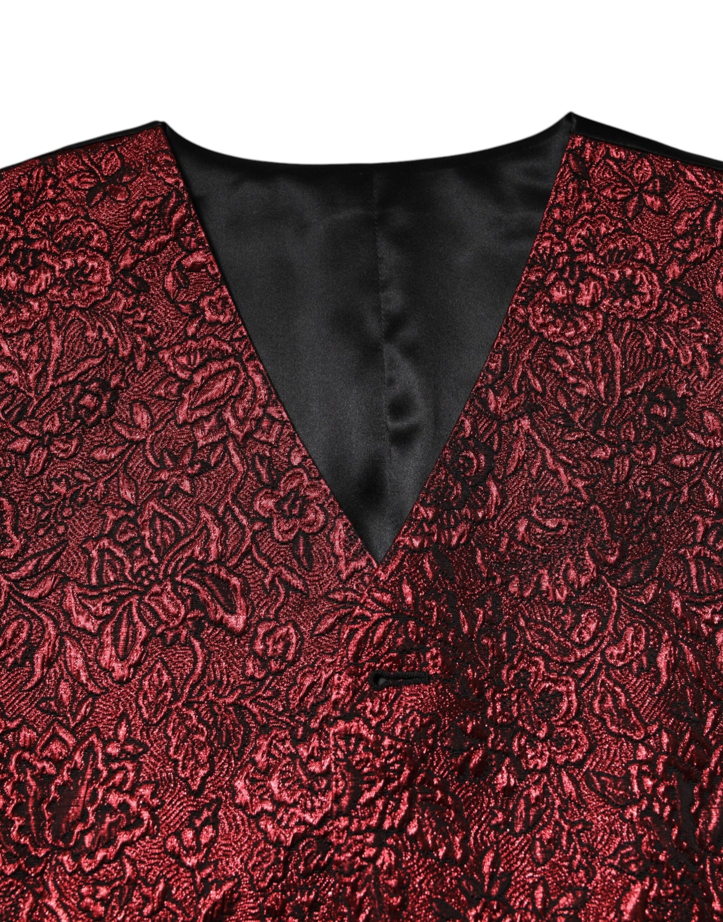 Dolce & Gabbana Red Floral Brocade Formal Men Waistcoat Vest