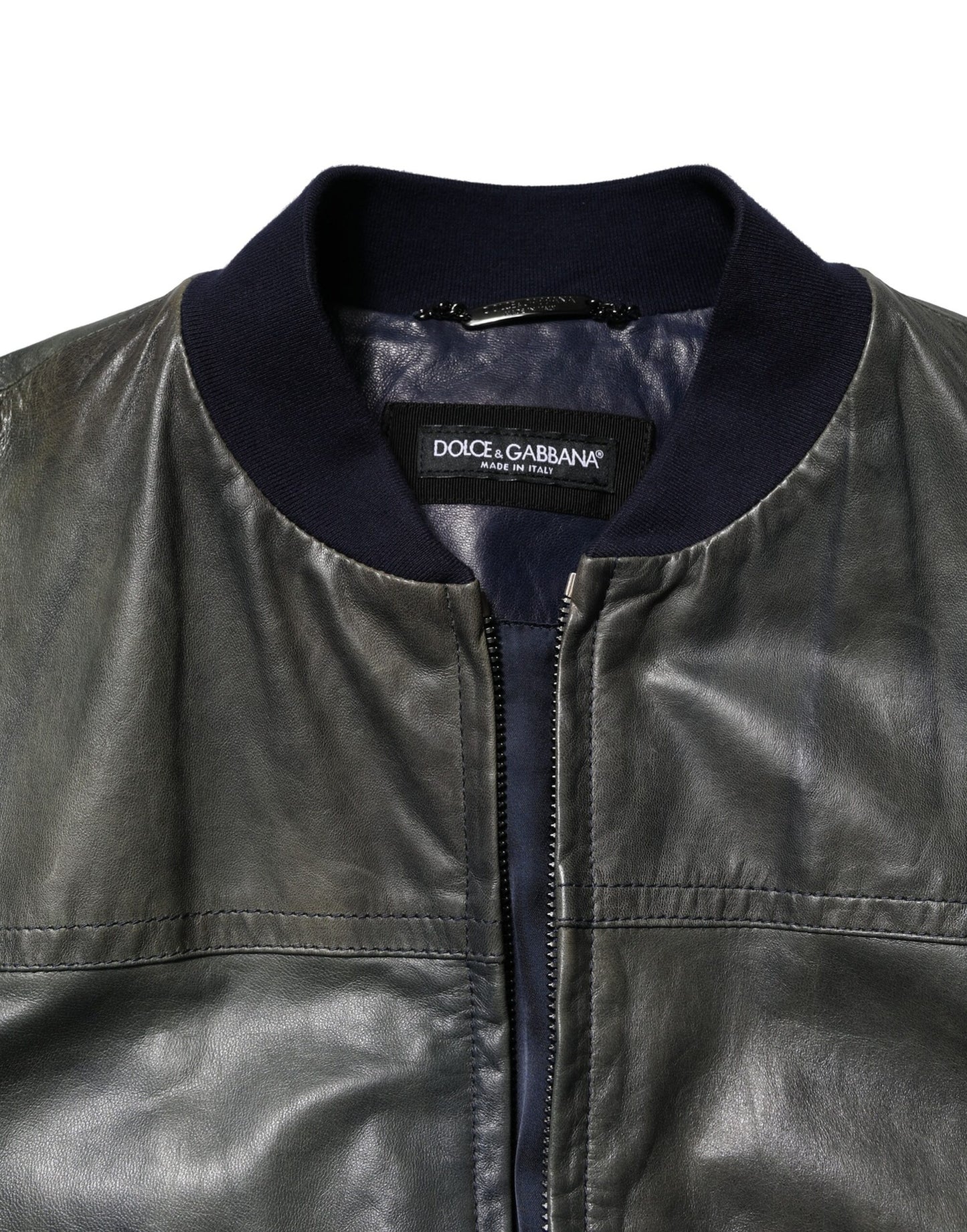 Dolce & Gabbana Black Lambskin Leather Biker Full Zip Jacket