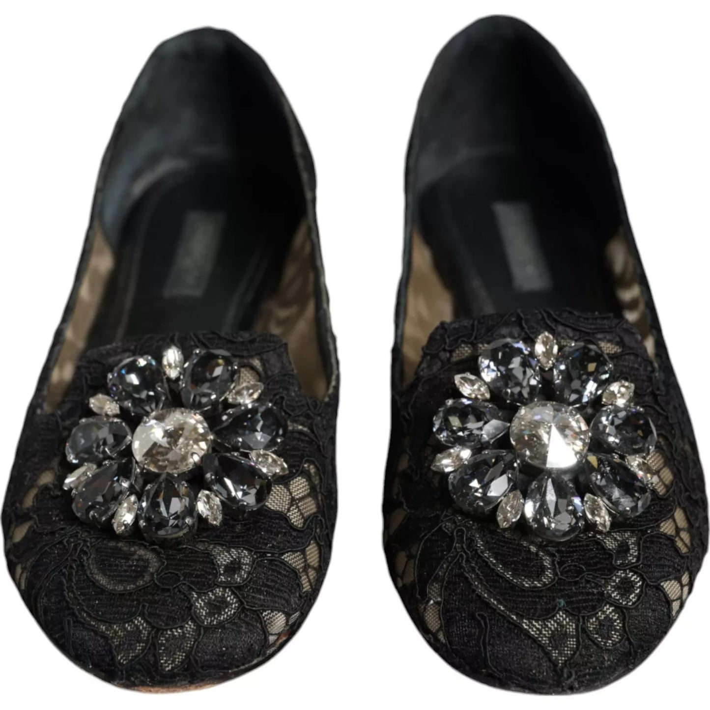 Dolce & Gabbana Black Lace Crystal Ballet Flats Loafer Shoes