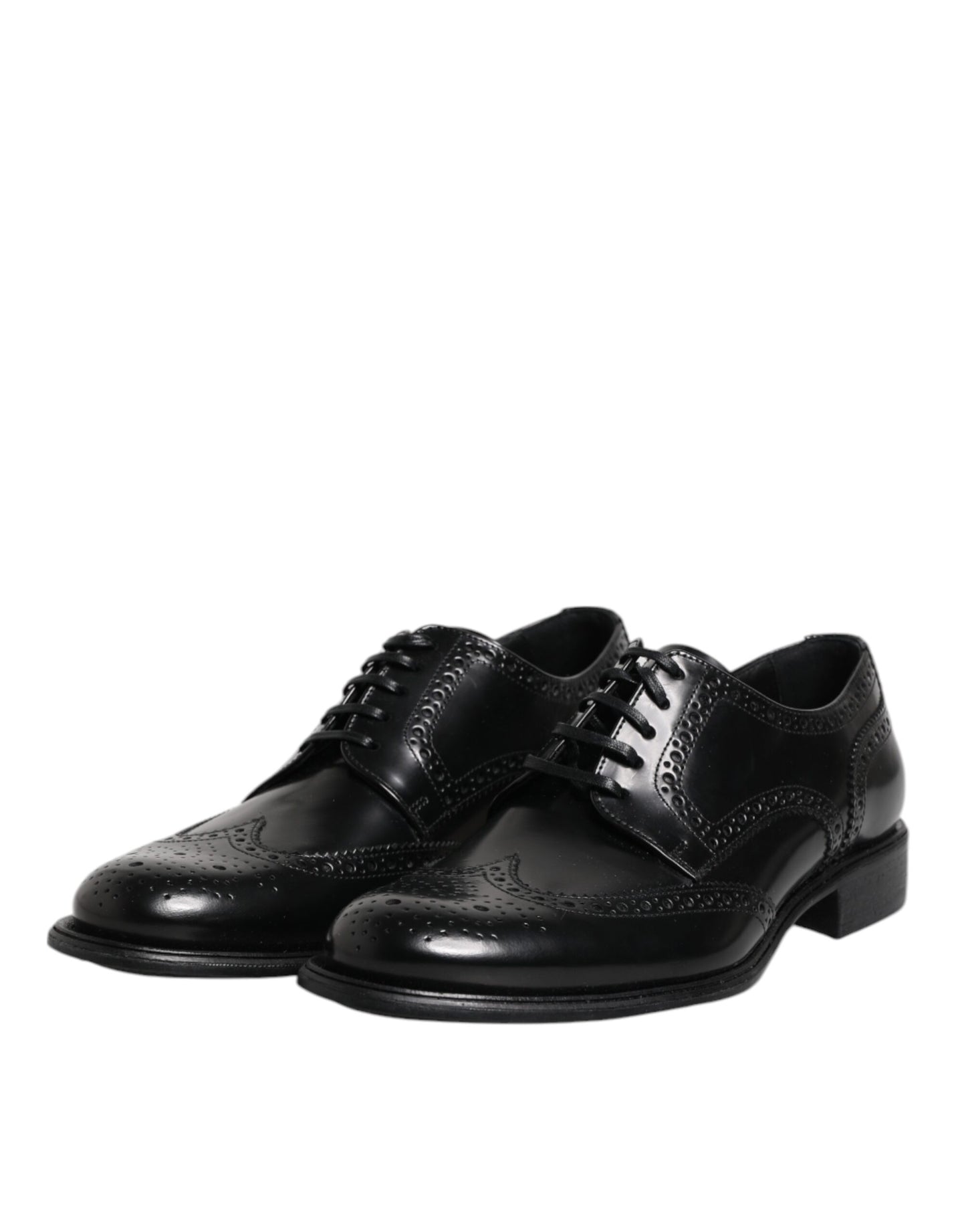 Dolce & Gabbana Black Leather Derby Wingtip Formal Shoes