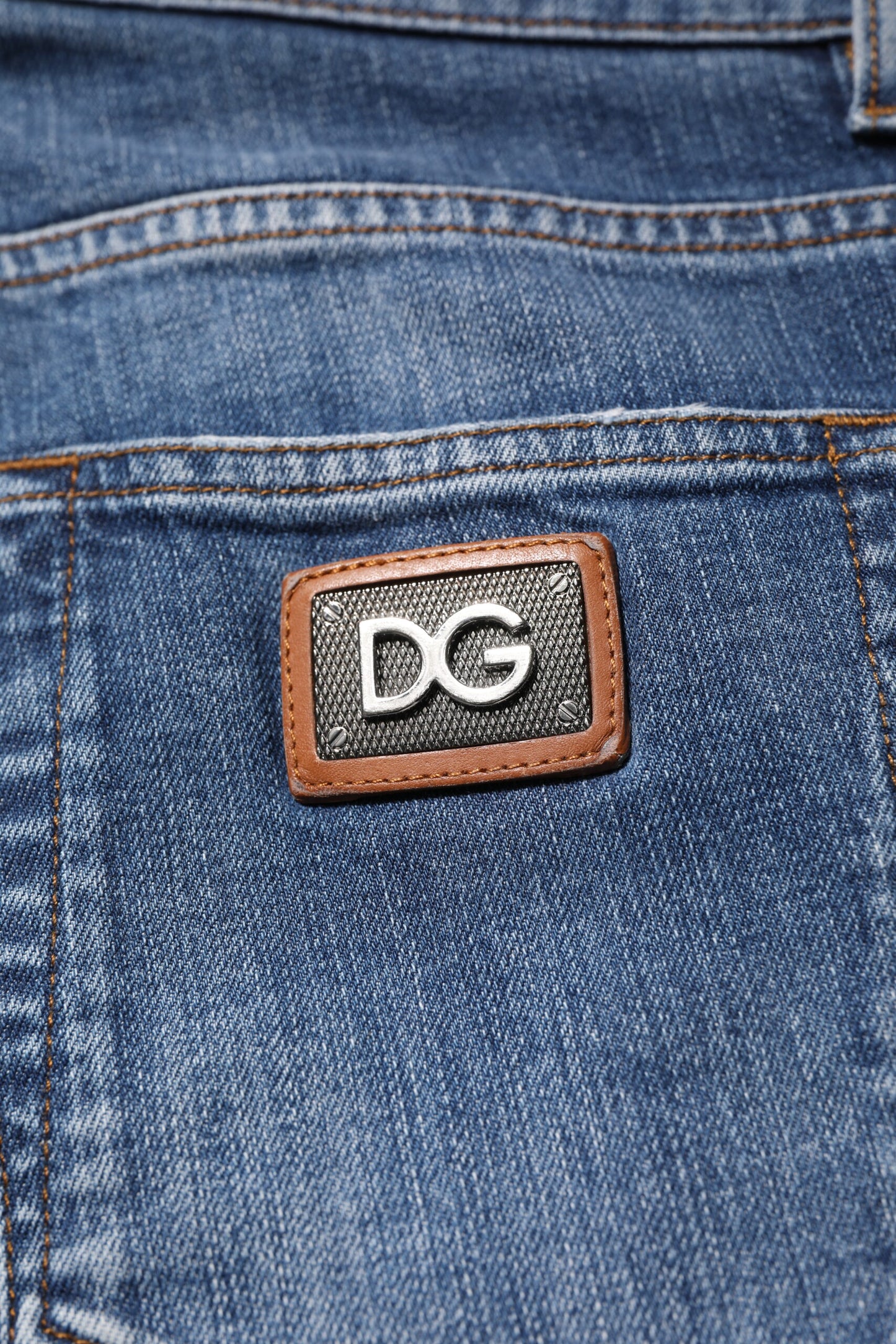 Dolce & Gabbana Blue Cotton Logo Plaque Denim Jeans