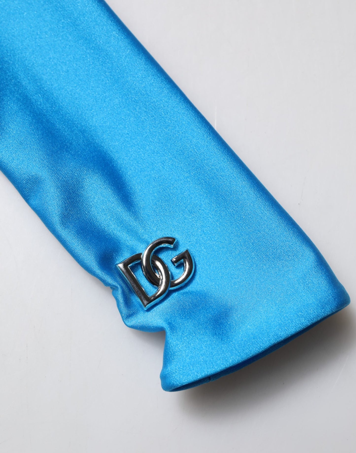 Dolce & Gabbana Blue Nylon Turtleneck Bodycon Jumpsuit Dress