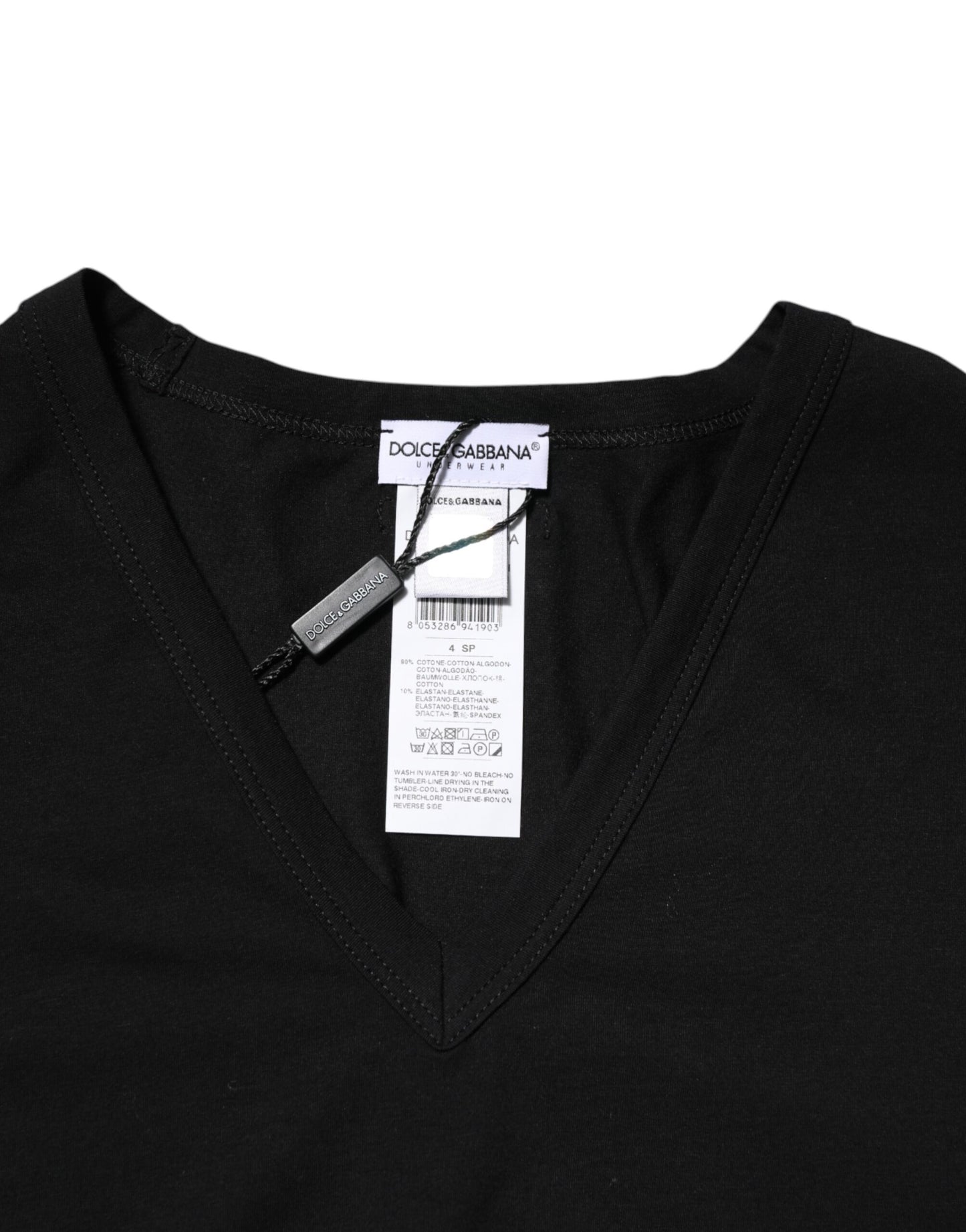 Dolce & Gabbana Black Cotton Slim Fit Men V-Neck Shirt T-shirt