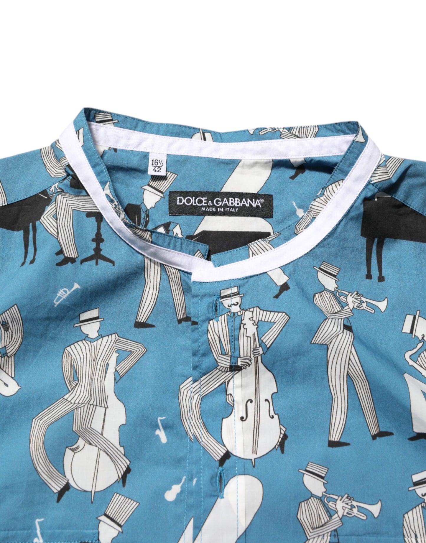 Dolce & Gabbana Blue Jazz Printed Cotton Button Front Shirt