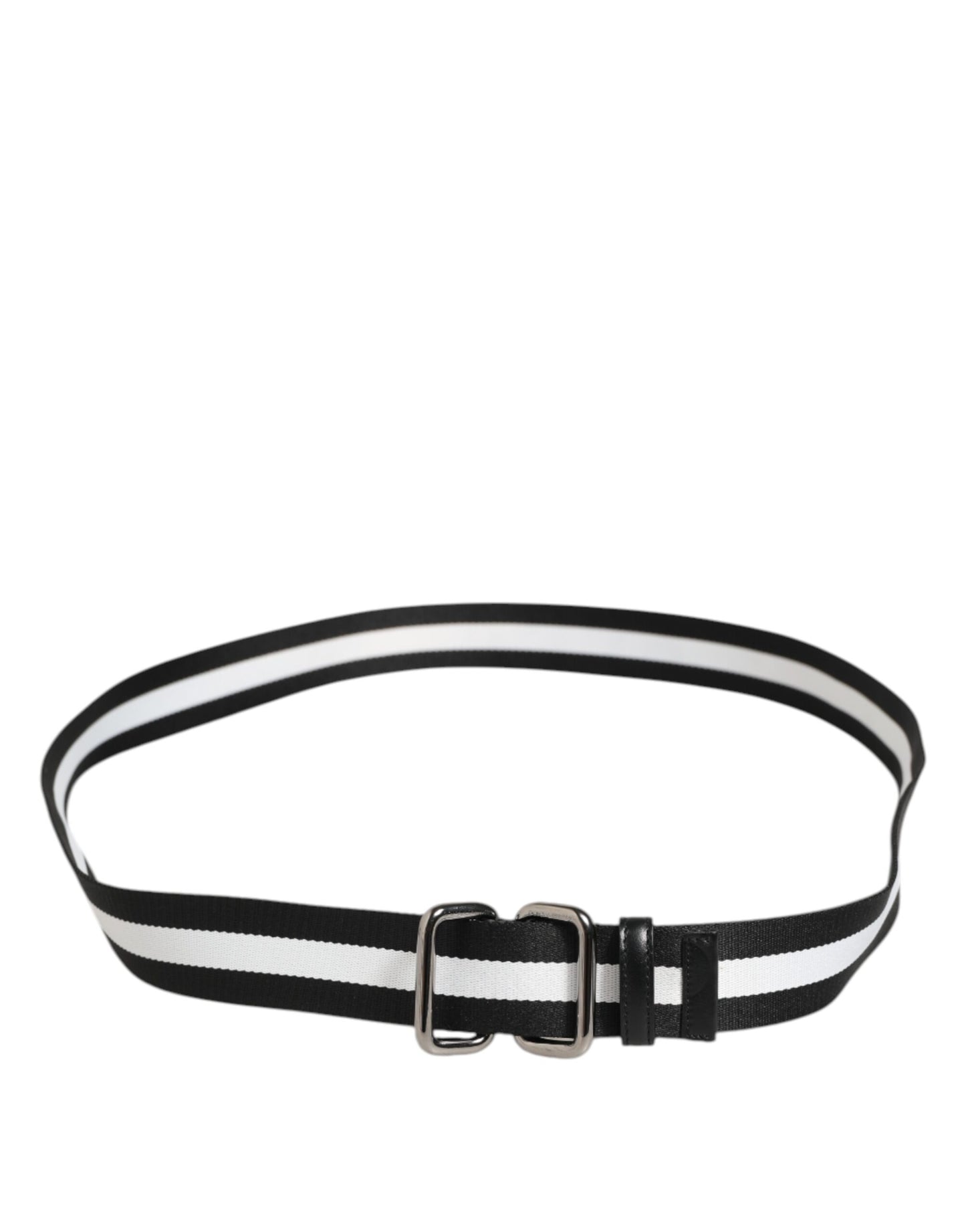 Dolce & Gabbana Black White Striped Metal Buckle Men Belt