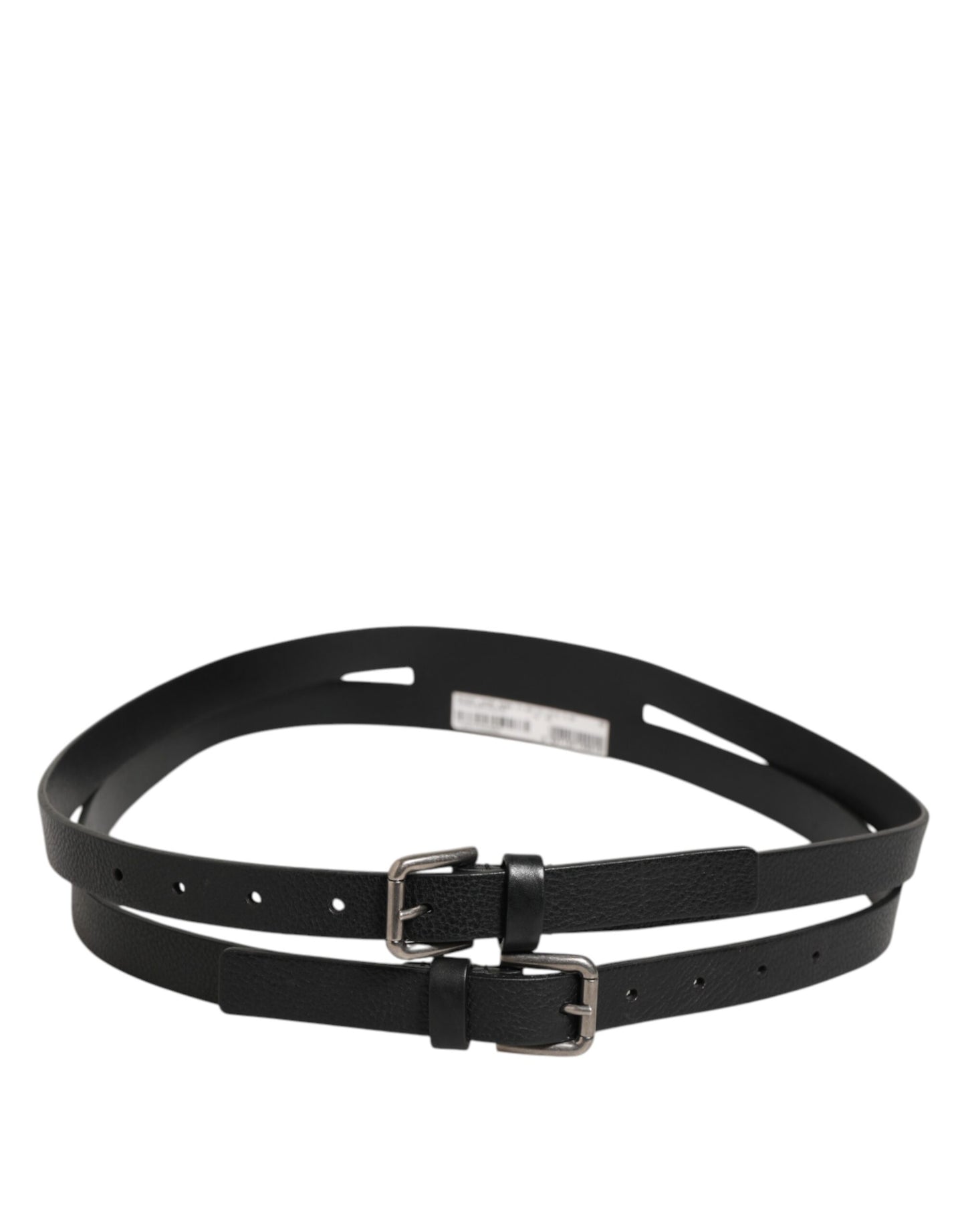 Dolce & Gabbana Black Double Strap Leather Gold Buckle Belt