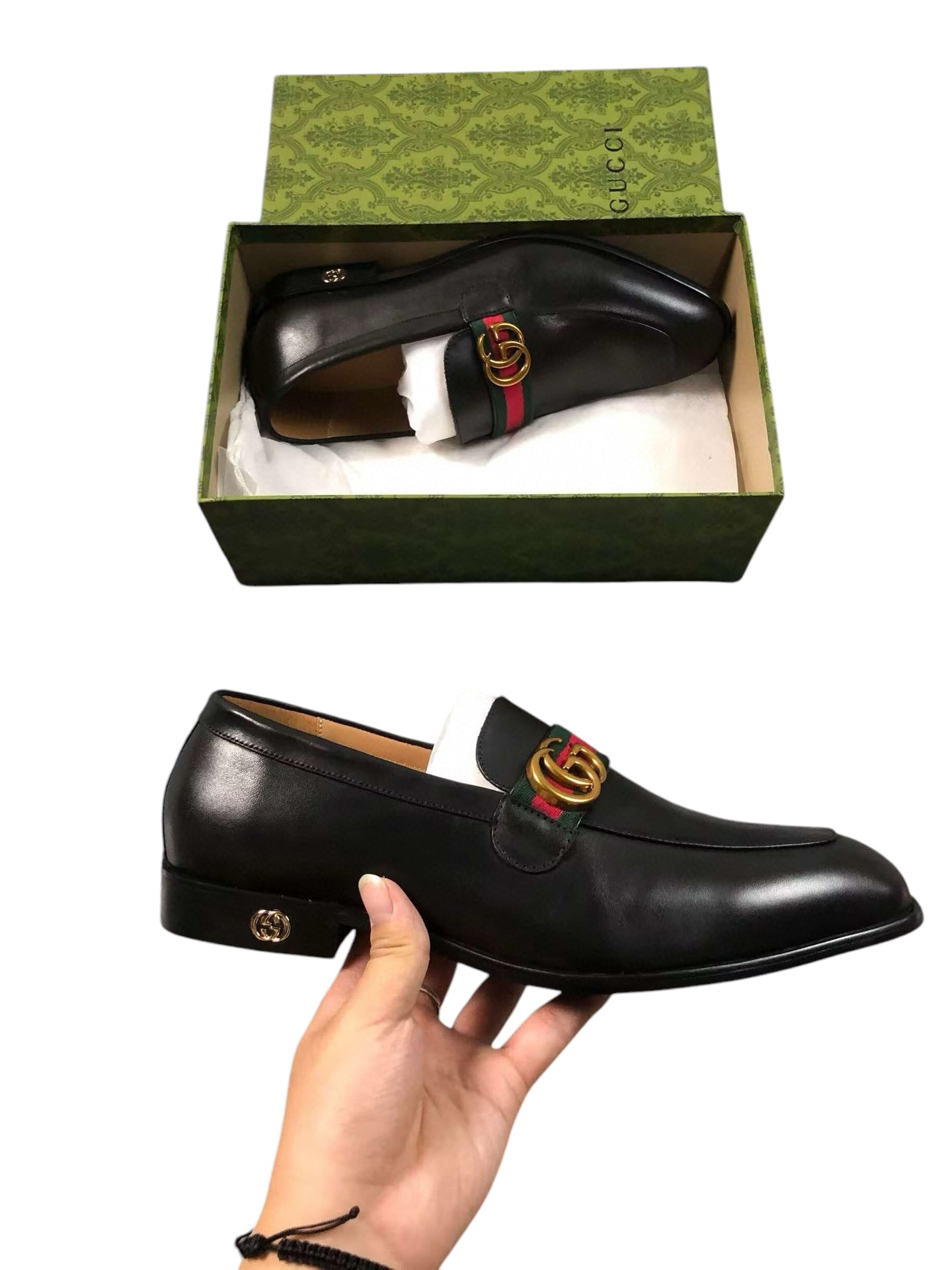 Gucci GG Web Donnie Black Mens Leather Loafer