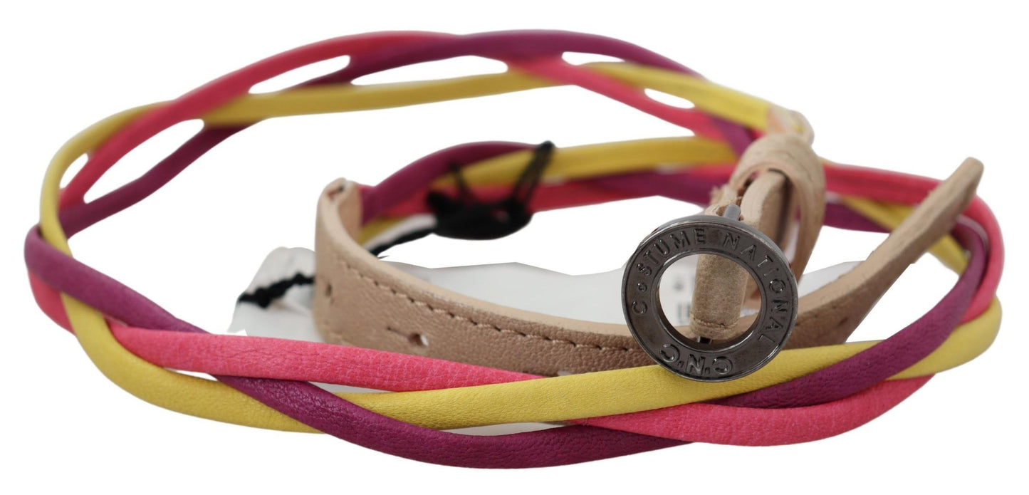 Costume National Multicolor Twisted Leather Circle Buckle Belt