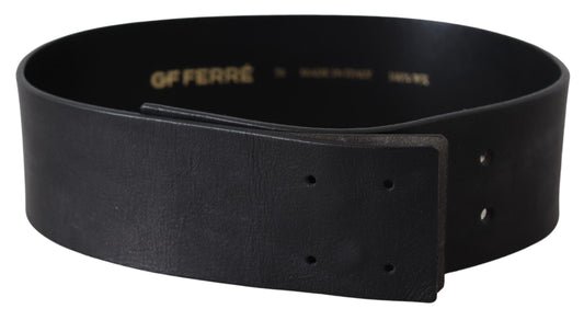 GF Ferre Black Genuine Leather Wide Logo Waist Belt