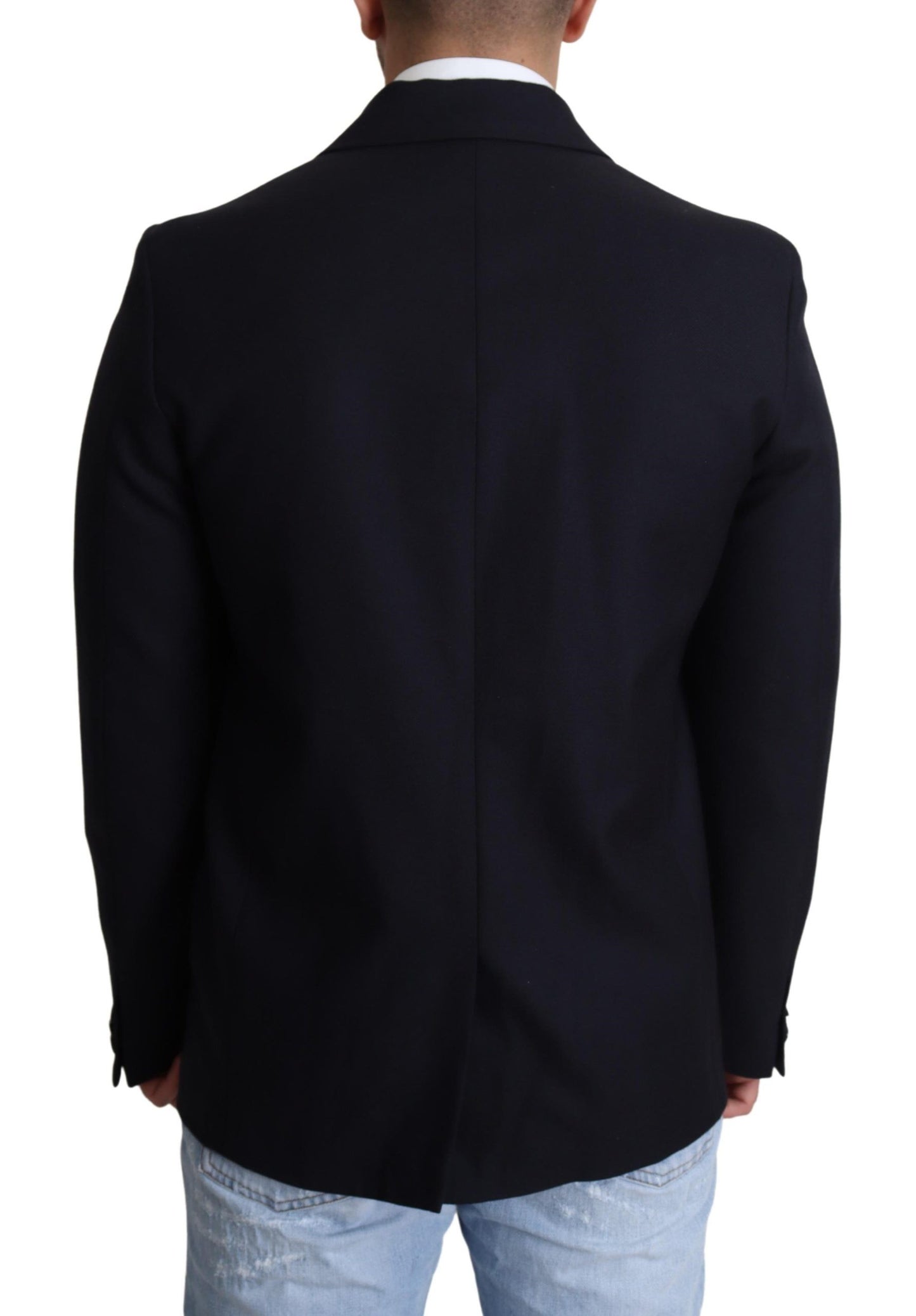 Dolce & Gabbana Dark Blue Wool Single Breasted Coat Jacket