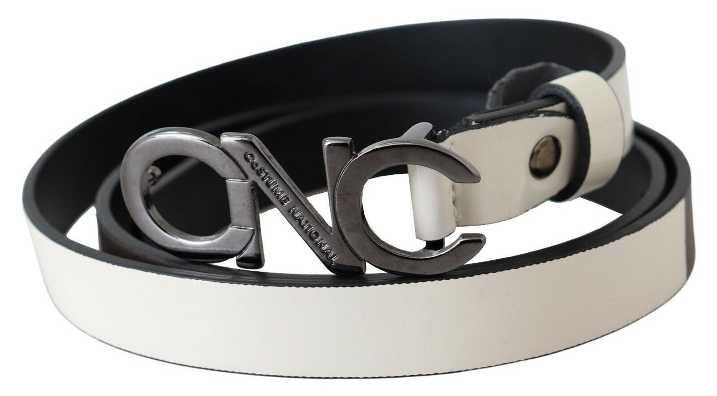 Costume National Belt Mettalic Gray Leather Logo Belt