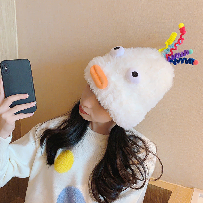 Casual Cute Sleeve Cap Warm, Comfortable And Breathable Plush Bonnet