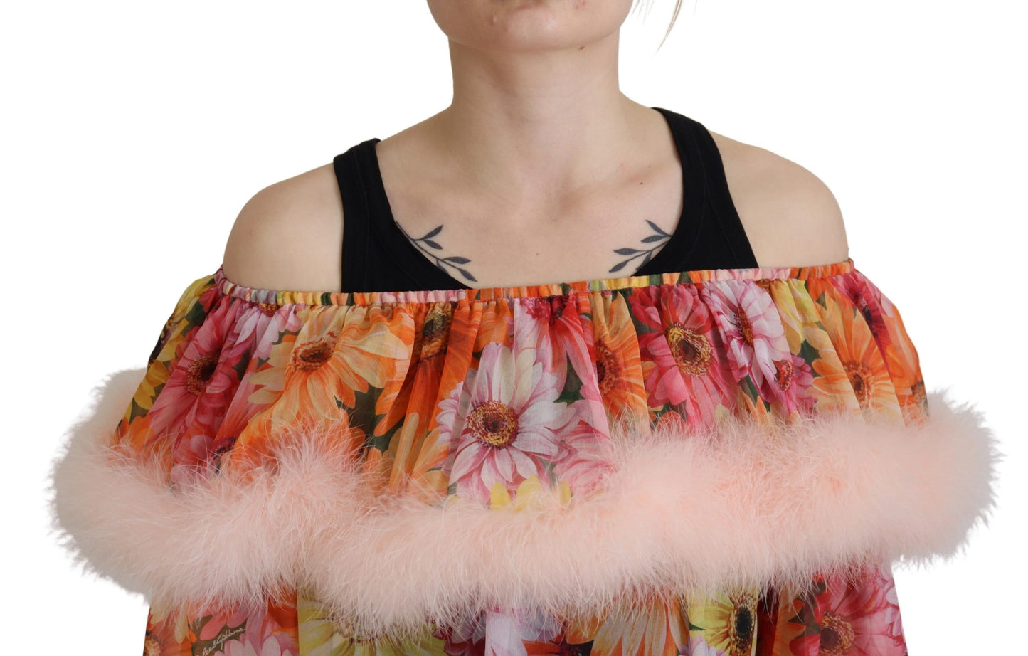 Dolce & Gabbana Multicolor Floral Fur Shearling Blouse Top