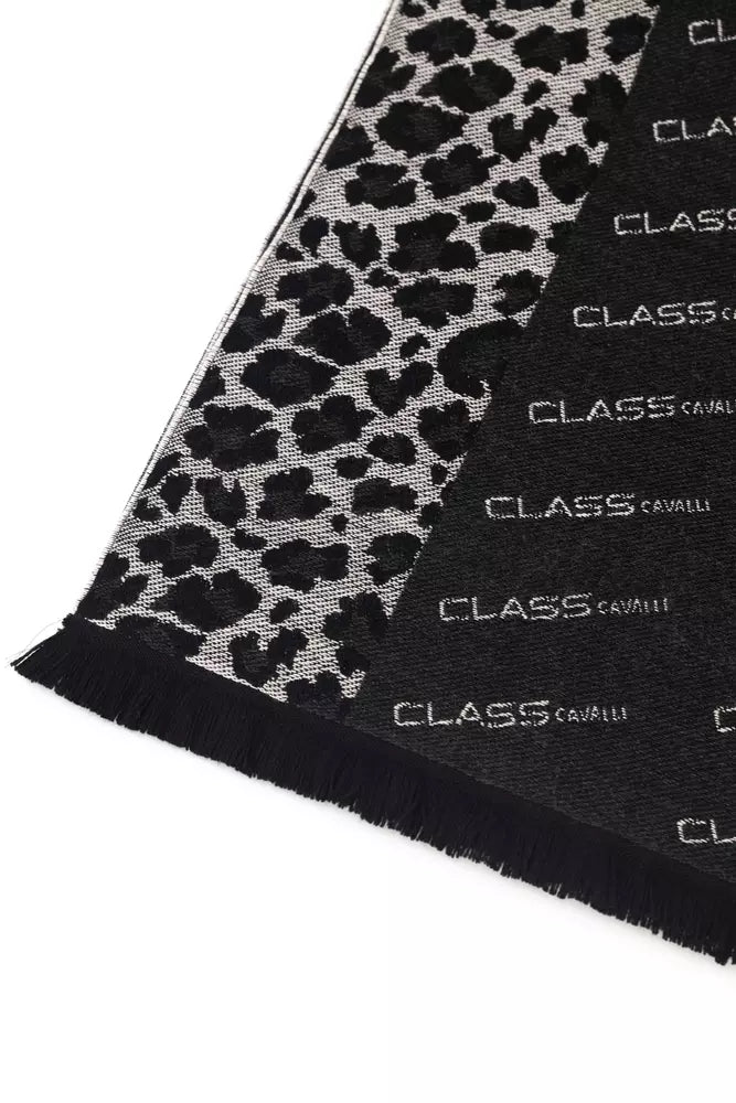 Cavalli Class Black Wool Scarf