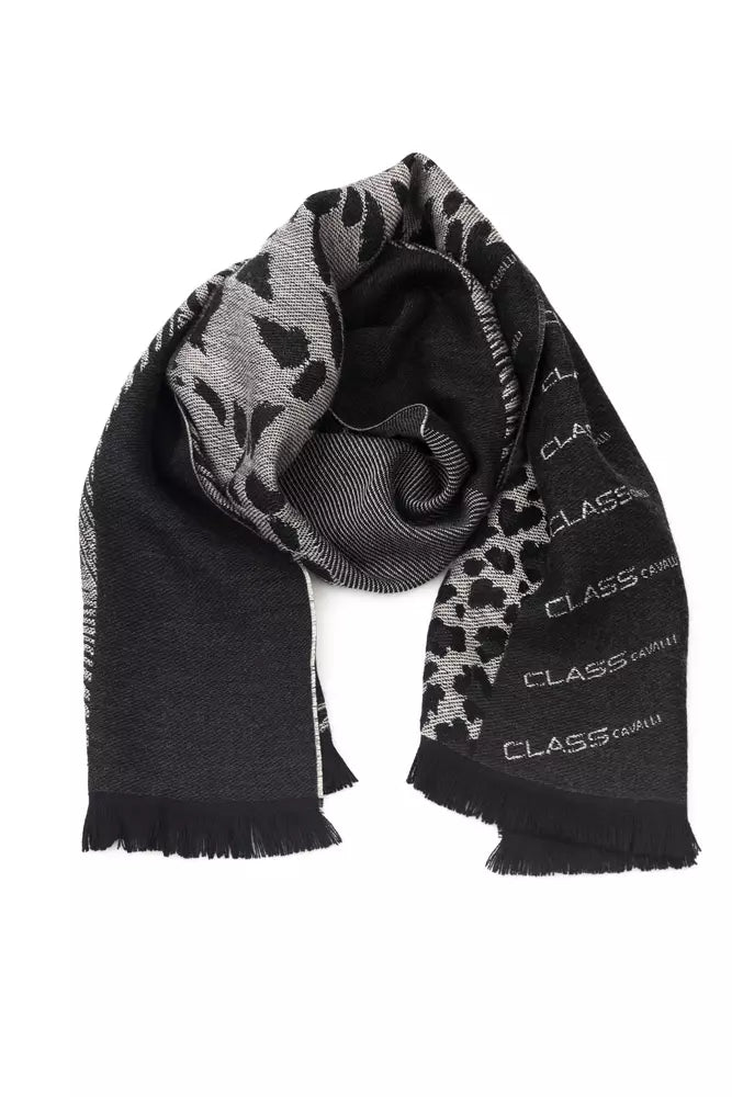 Cavalli Class Black Wool Scarf