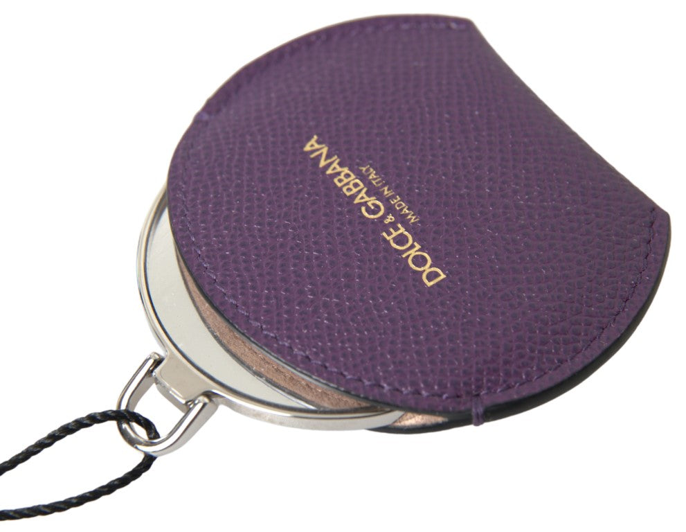 Dolce & Gabbana Purple Calfskin Leather Round Hand Mirror Holder