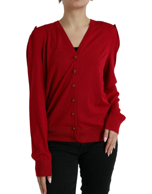 Dolce & Gabbana Red Wool V-neck Buttoned Cardigan Sweater