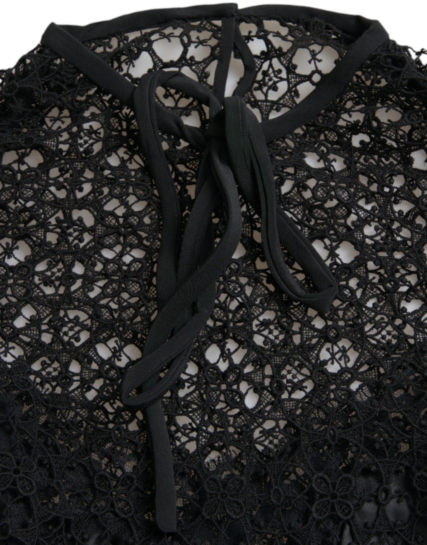 Dolce & Gabbana Black Floral Lace Short Sleeves Blouse Top