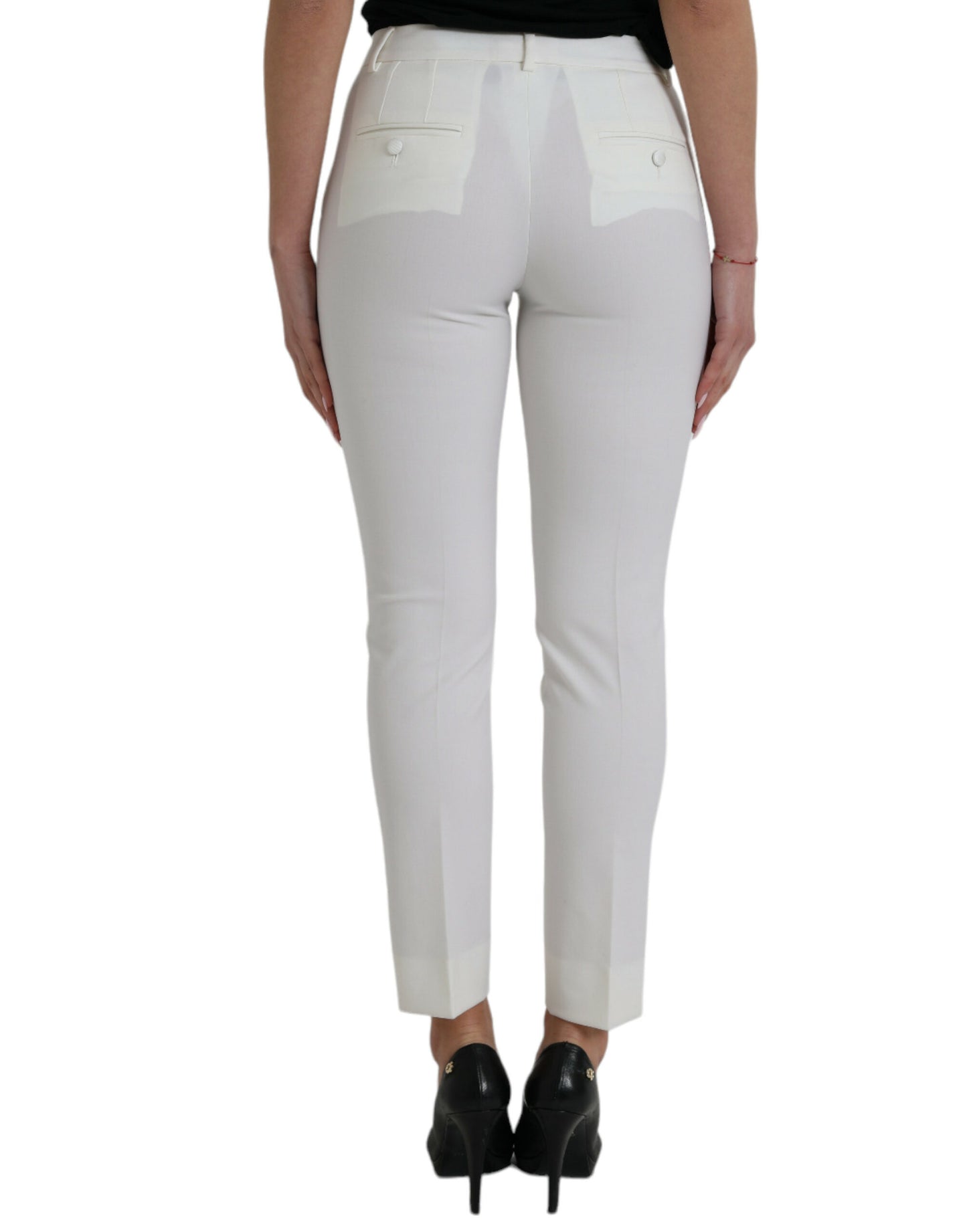 Dolce & Gabbana White Wool Mid Waist Tapered Pants