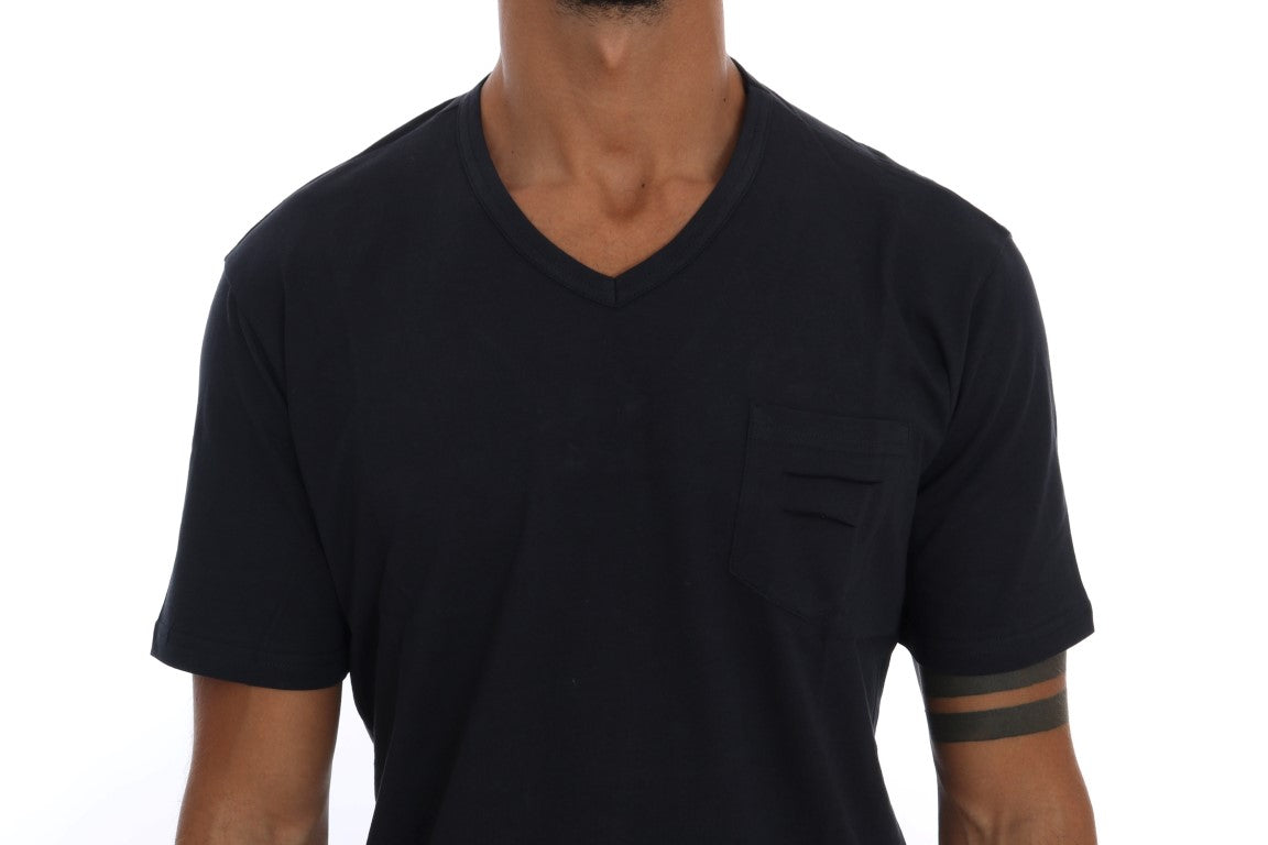 Daniele Alessandrini Blue Cotton V-neck T-Shirt