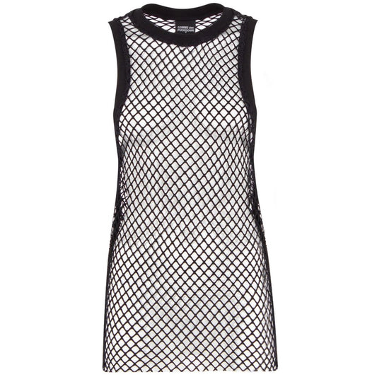 Comme Des Fuckdown Black Polyester Women's Mesh Tank Top