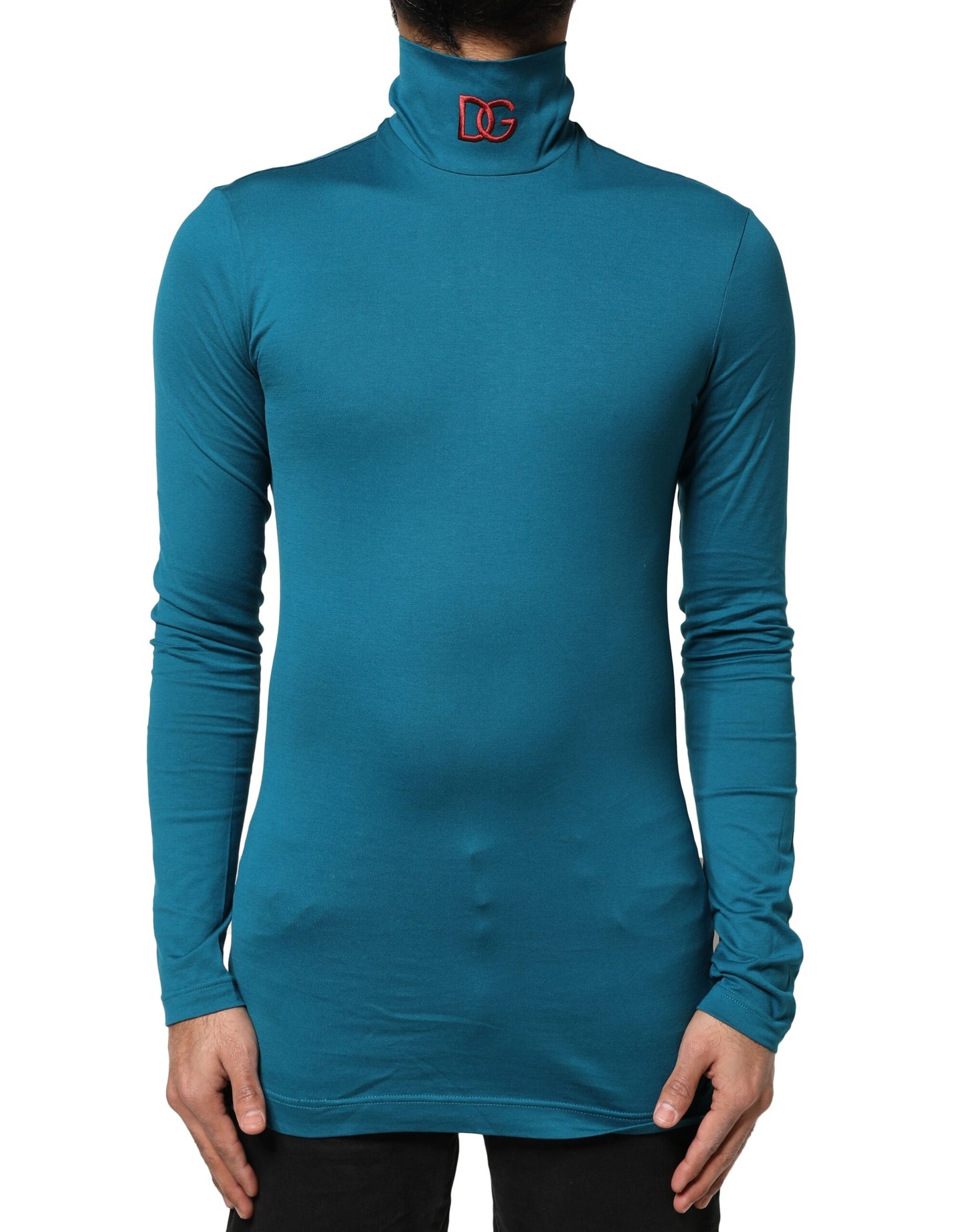Dolce & Gabbana Blue Cotton Turtleneck Long Sleeves Sweater