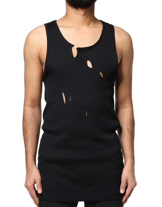 Dolce & Gabbana Black Cotton Rip Style Sleeveless Men Tank T-shirt