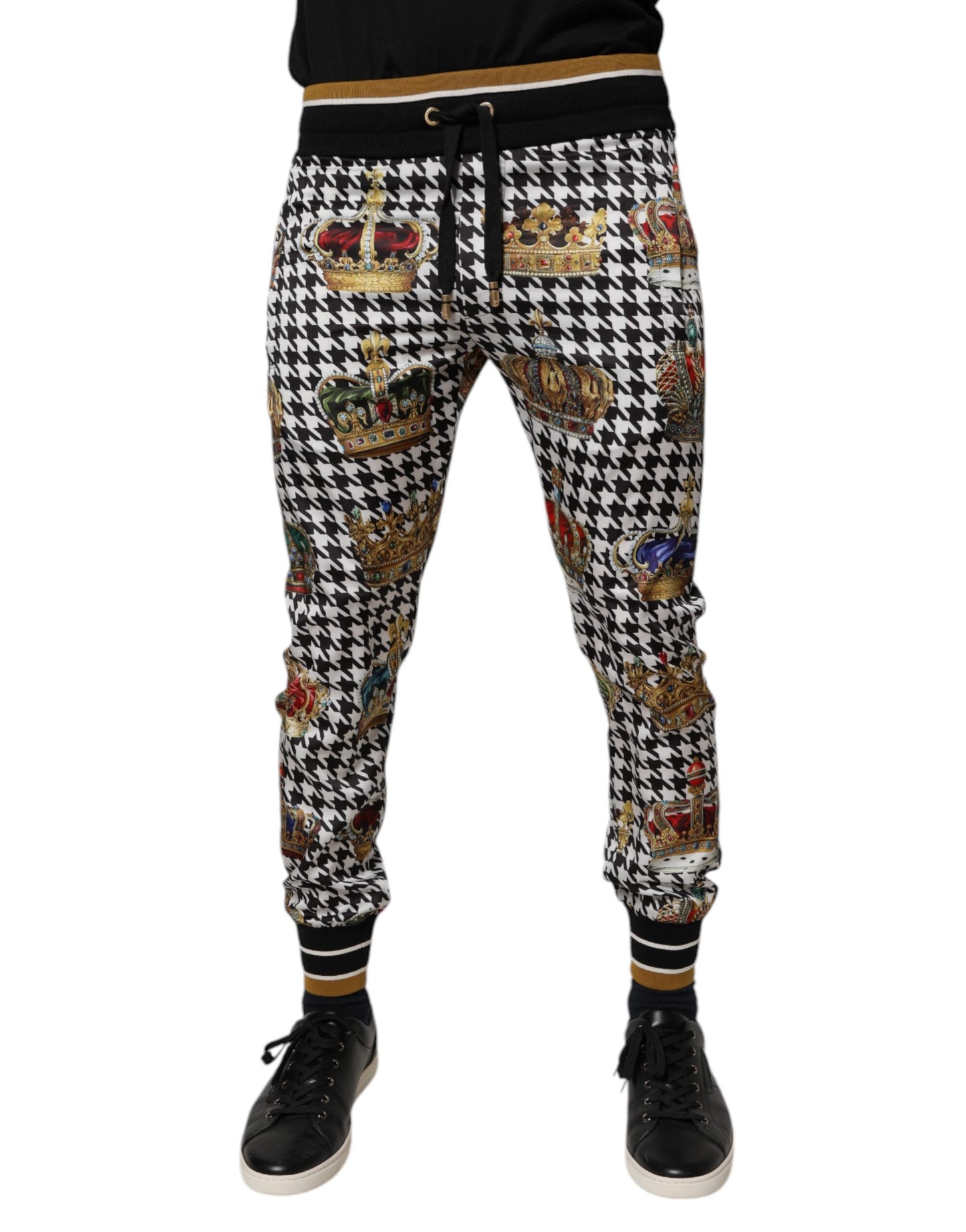 Dolce & Gabbana Multicolor Houndstooth Crown Men Sweatpants Pants