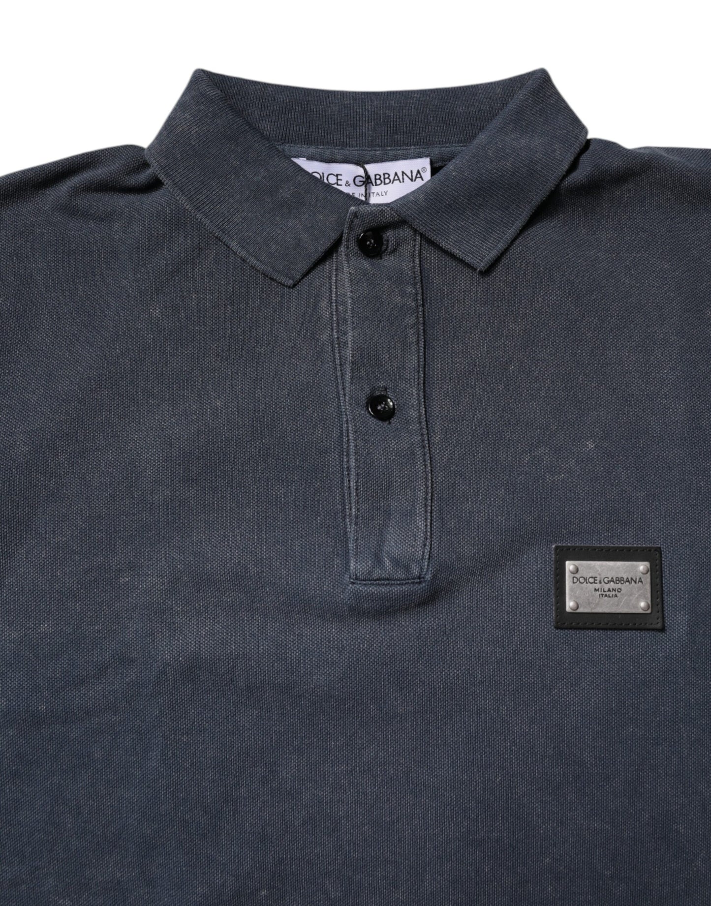 Dolce & Gabbana Dark Blue Logo Plaque Cotton Men Polo Shirt T-shirt