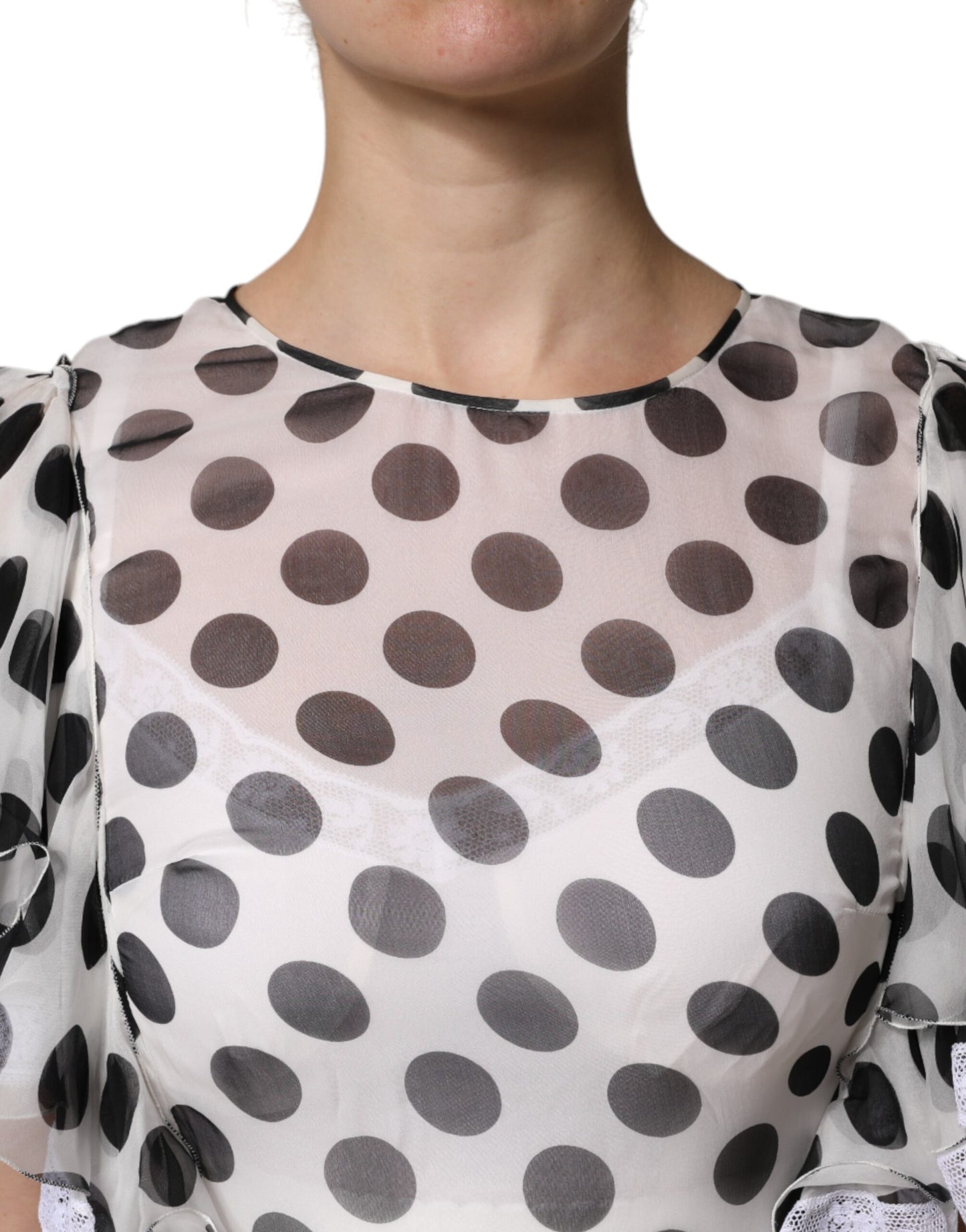 Dolce & Gabbana White Polka Dotted Silk Blend A-line Dress