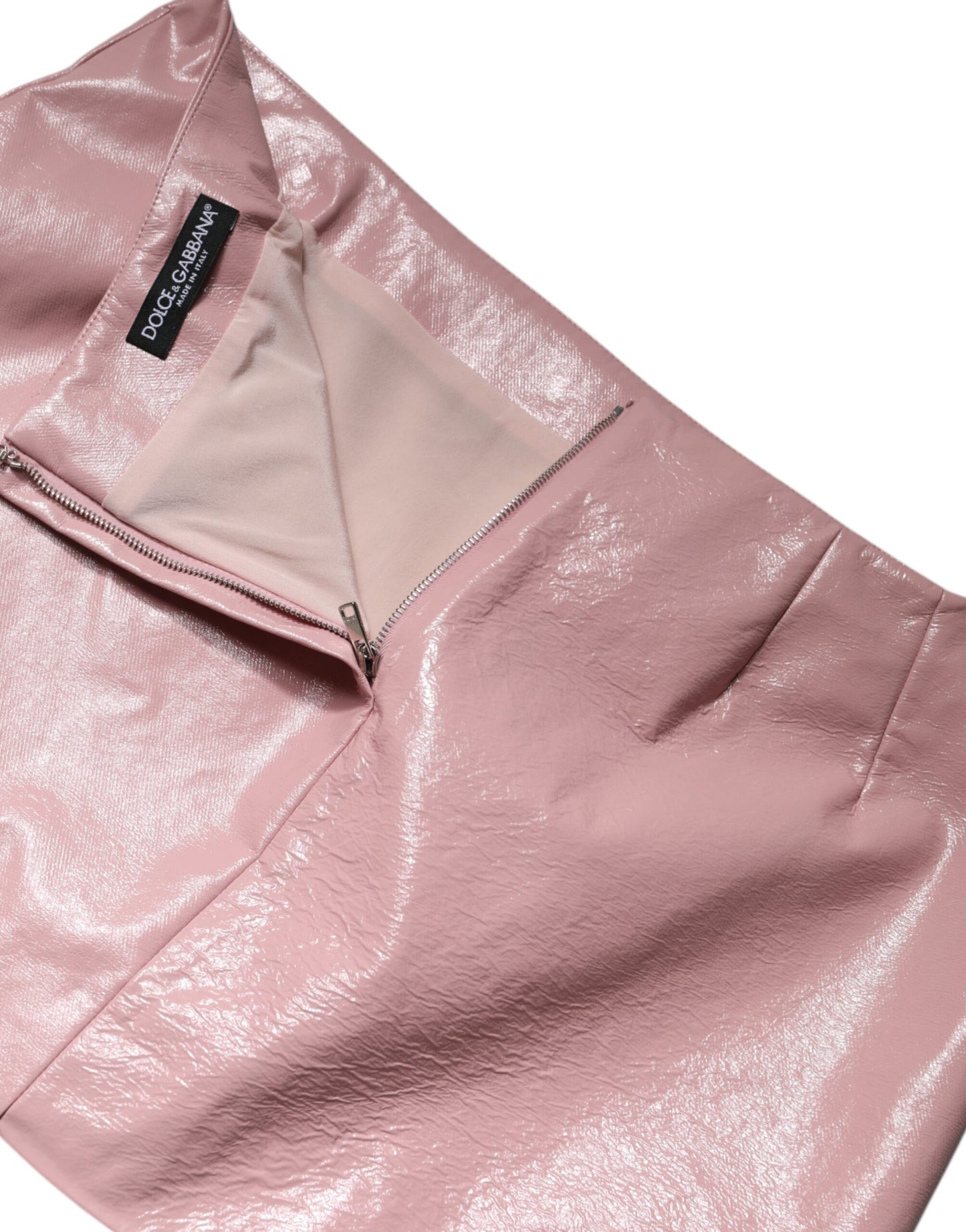 Dolce & Gabbana Glossy Pink Cotton High Waist Mini Skirt