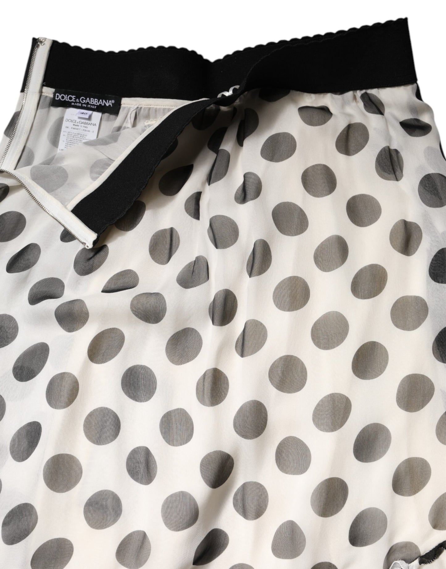 Dolce & Gabbana White Black Polka Dots Knee Length Skirt