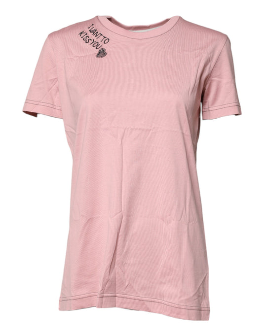 Dolce & Gabbana Pink Logo Print Cotton Crew Neck T-shirt