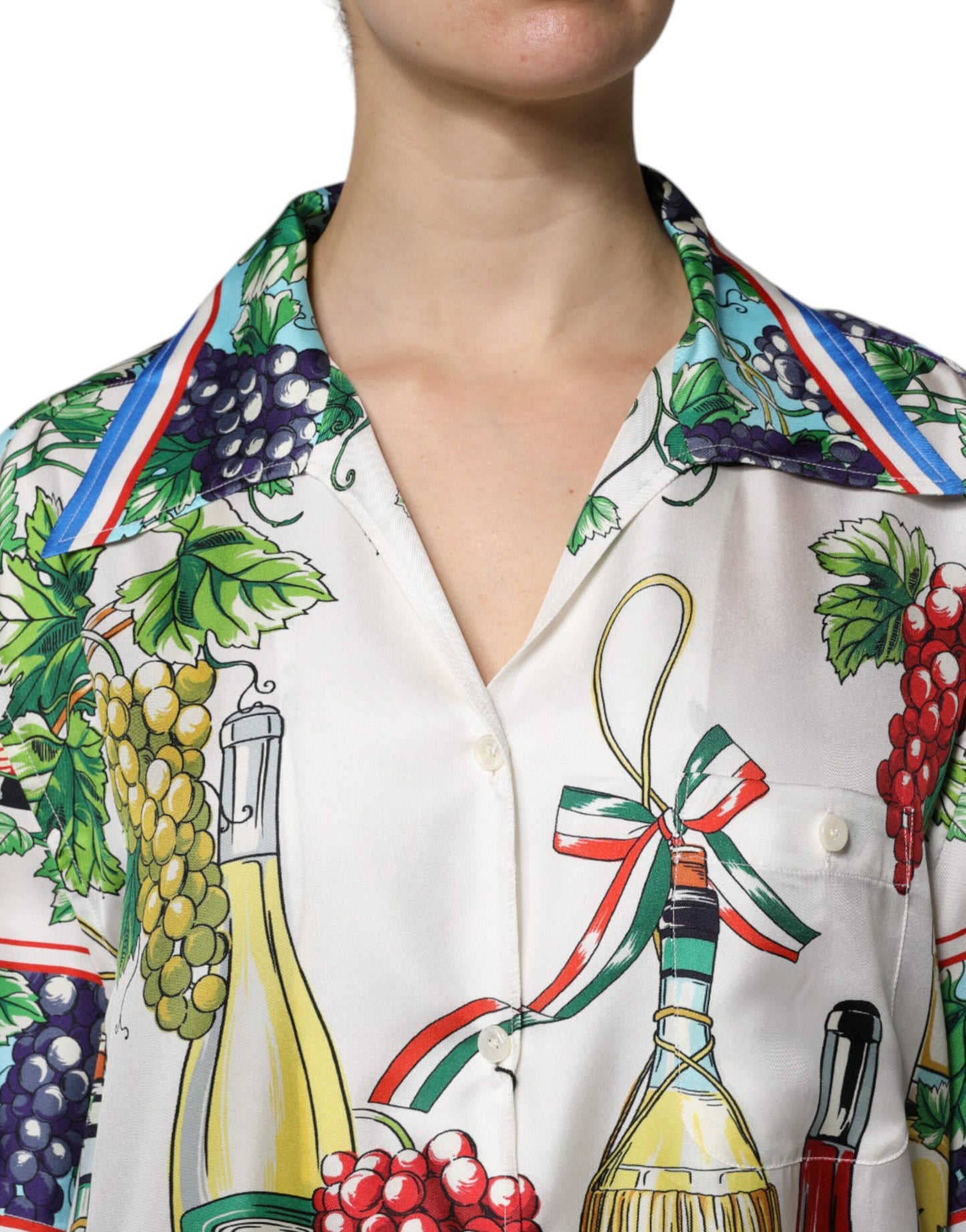 Dolce & Gabbana Multicolor Short Sleeve Silk Food Shirt Top