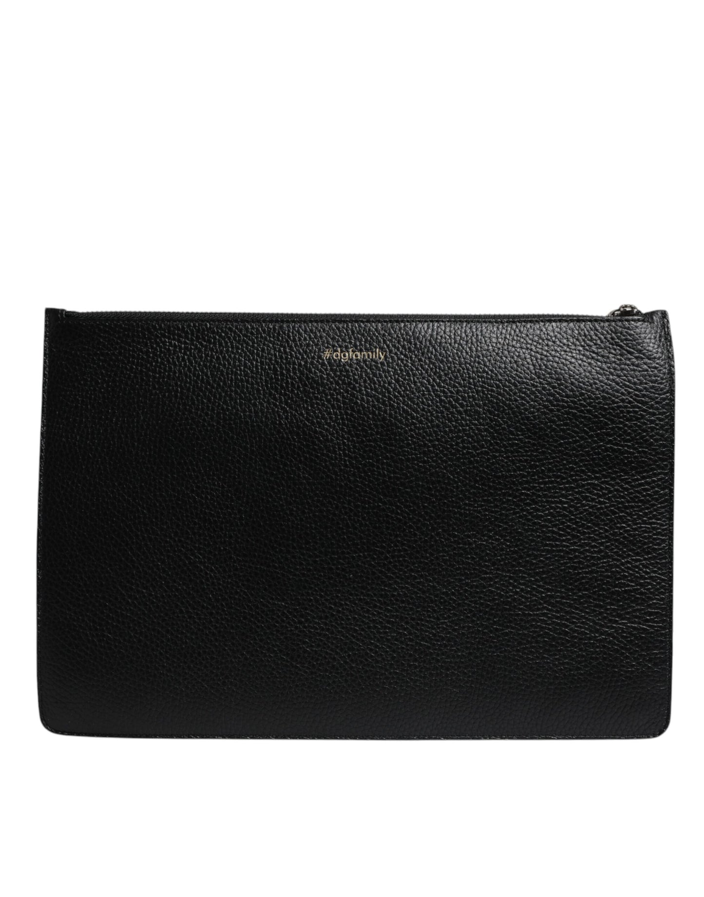 Dolce & Gabbana Black Leather #DGFAMILY Embellished Men Zip Pouch Bag