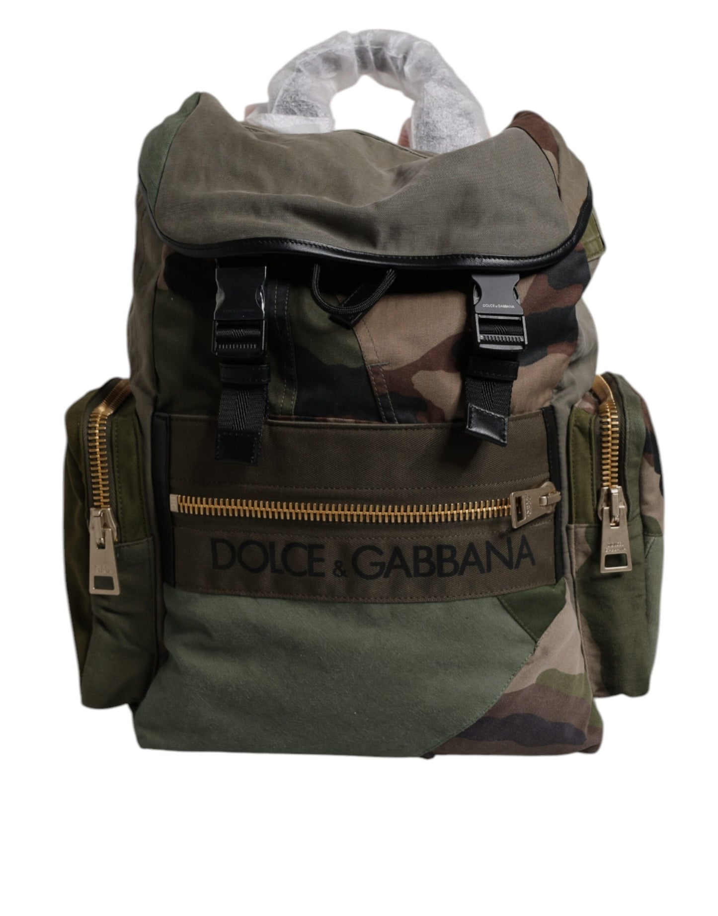 Dolce & Gabbana Military Green Patchwork Travel Backpack Bag