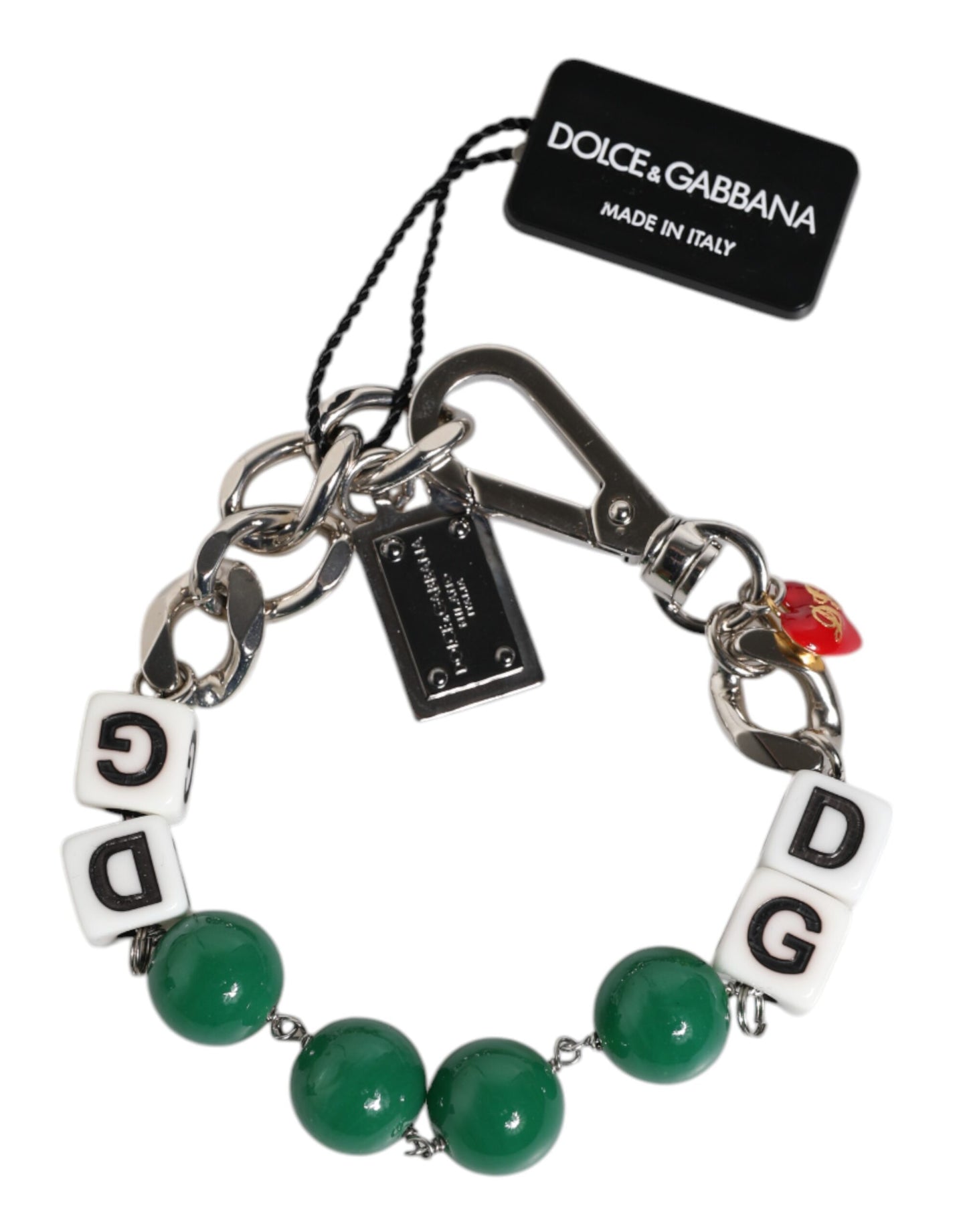 Dolce & Gabbana Silver Tone Brass Bead Dice Logo Embellish Charm Bracelet