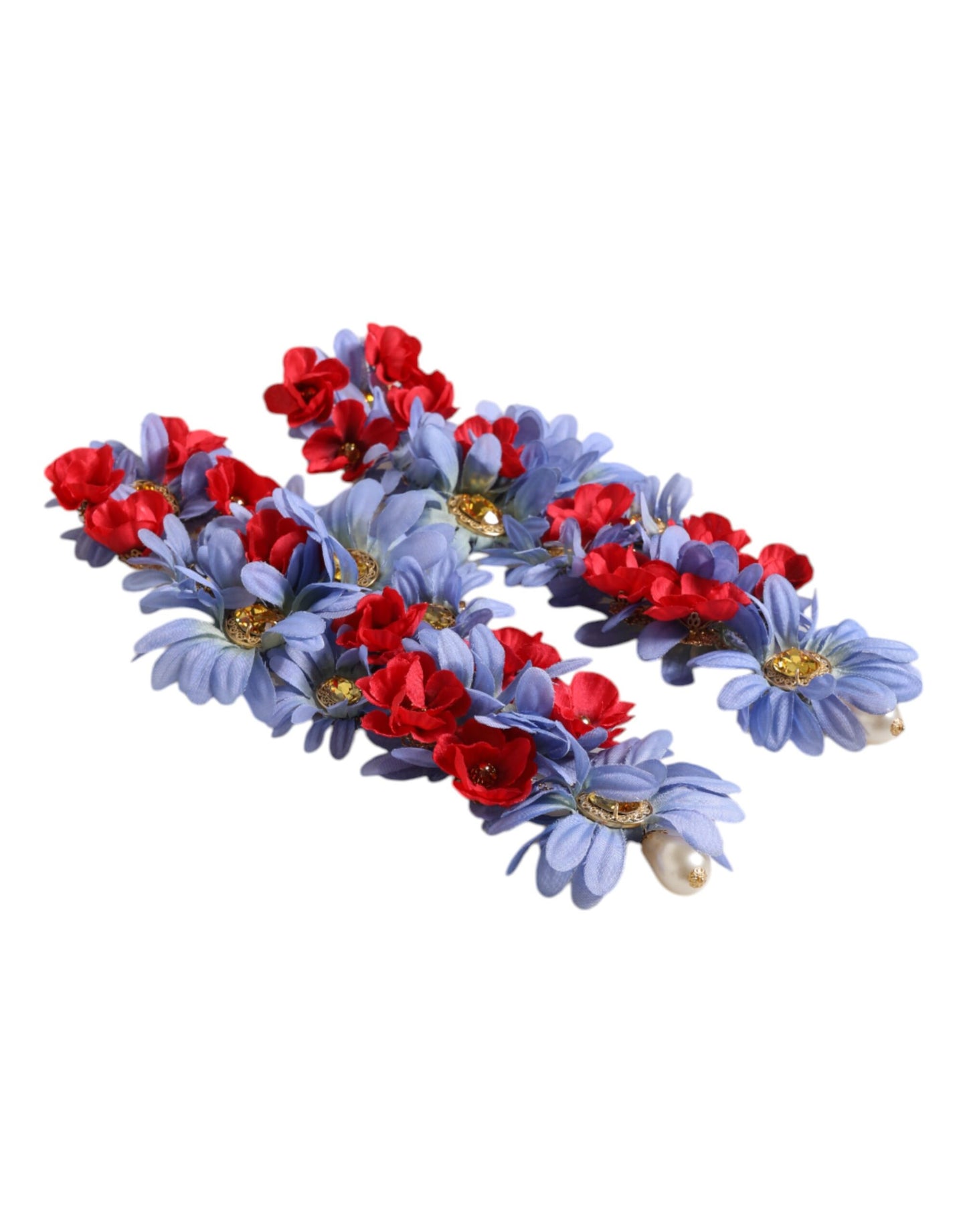 Dolce & Gabbana Gold Tone Brass Floral Crystal Clip On Dangling Earrings