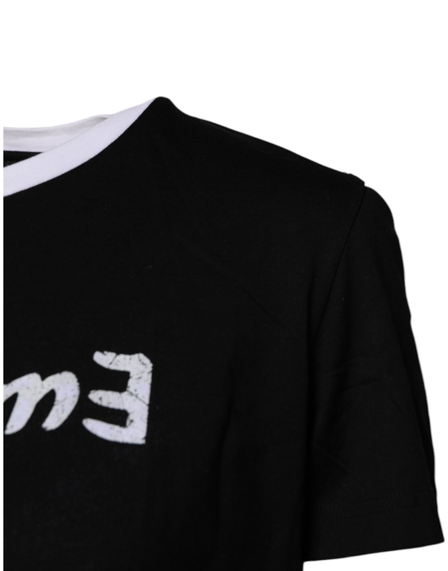 Dolce & Gabbana Black Printed Round Neck Top Cotton T-shirt