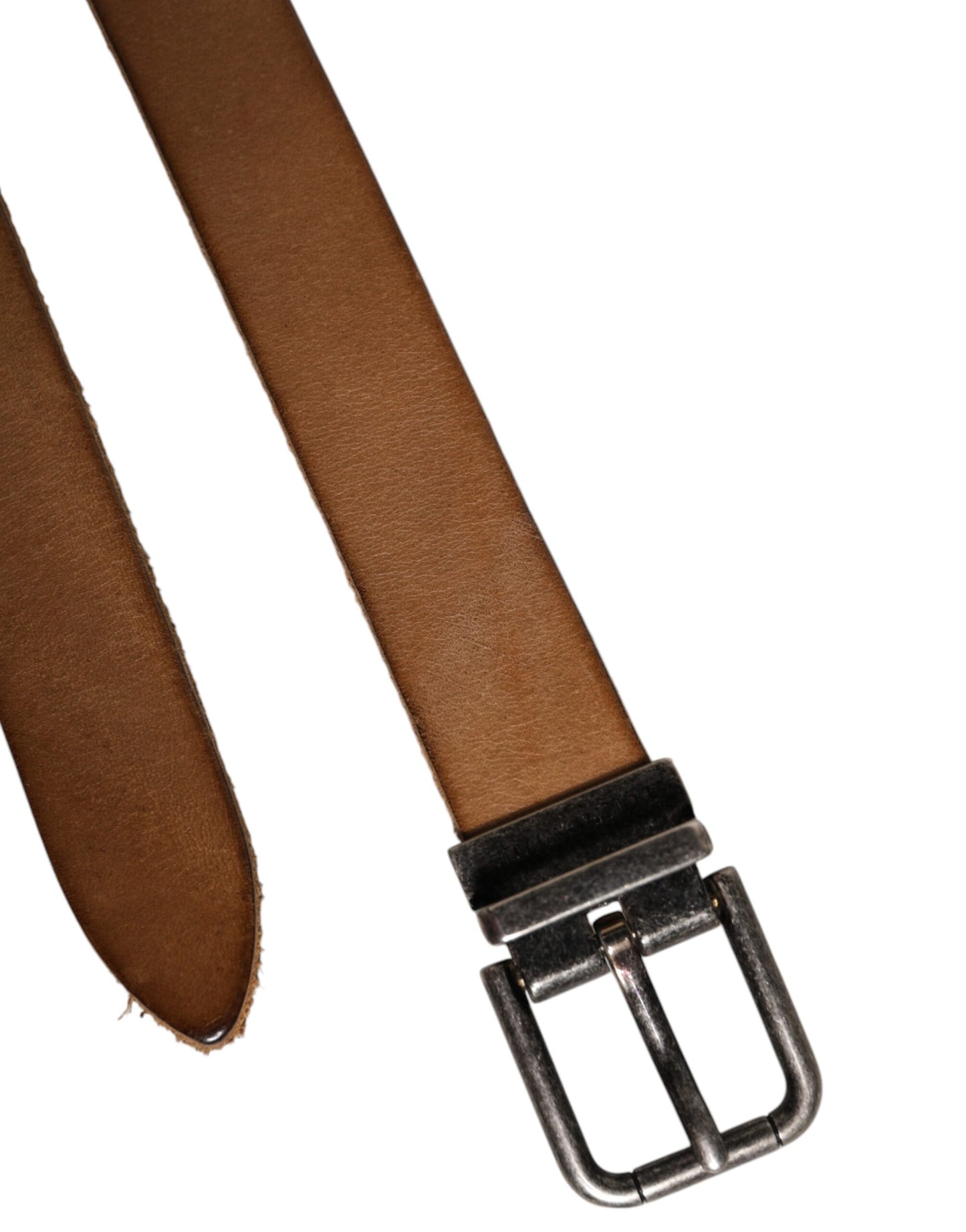 Dolce & Gabbana Brown Leather Silver Tone Metal Buckle Belt